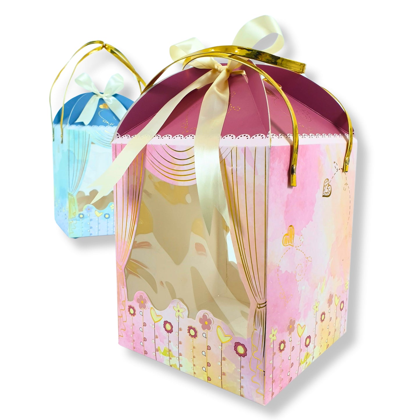 Premium Baby Pink Hamper Box with Gold Leafing - 8.5 x 7.25 x 7.25 Inches Royal Box Shop