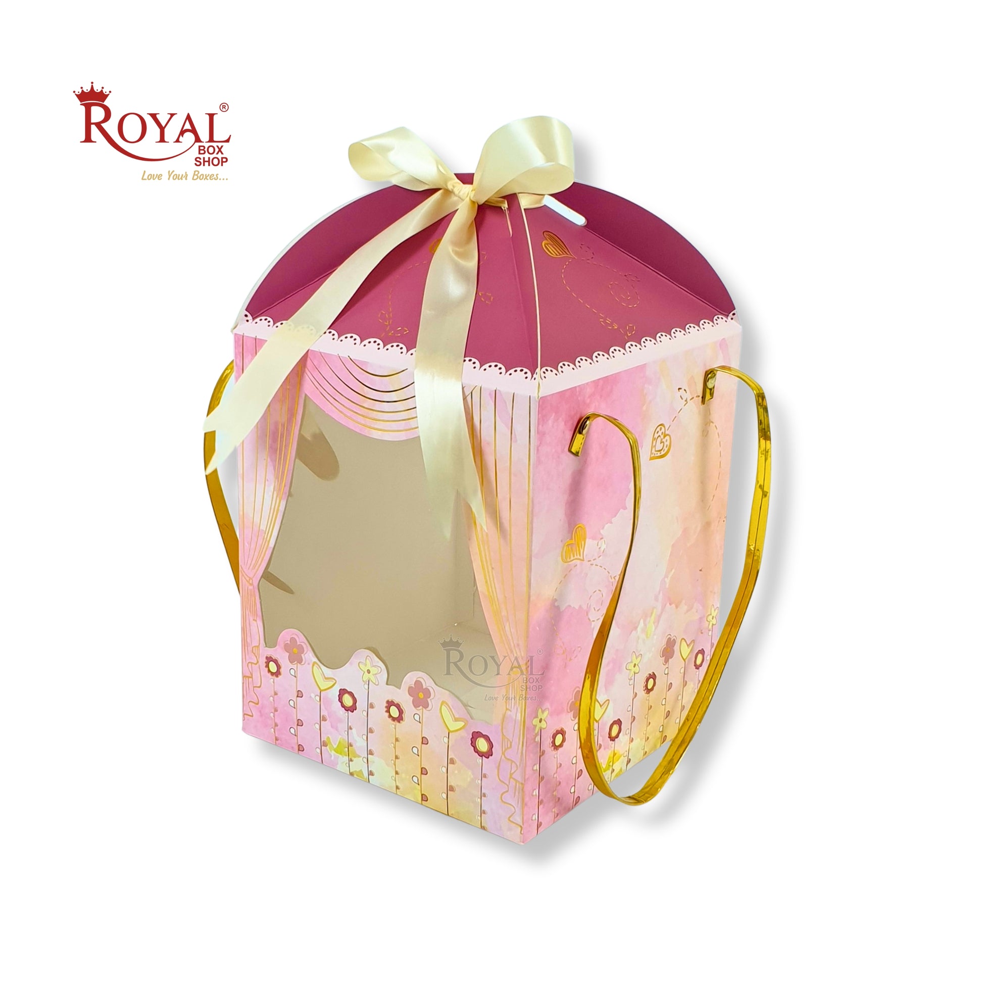 Premium Baby Pink Hamper Box with Gold Leafing - 8.5 x 7.25 x 7.25 Inches Royal Box Shop