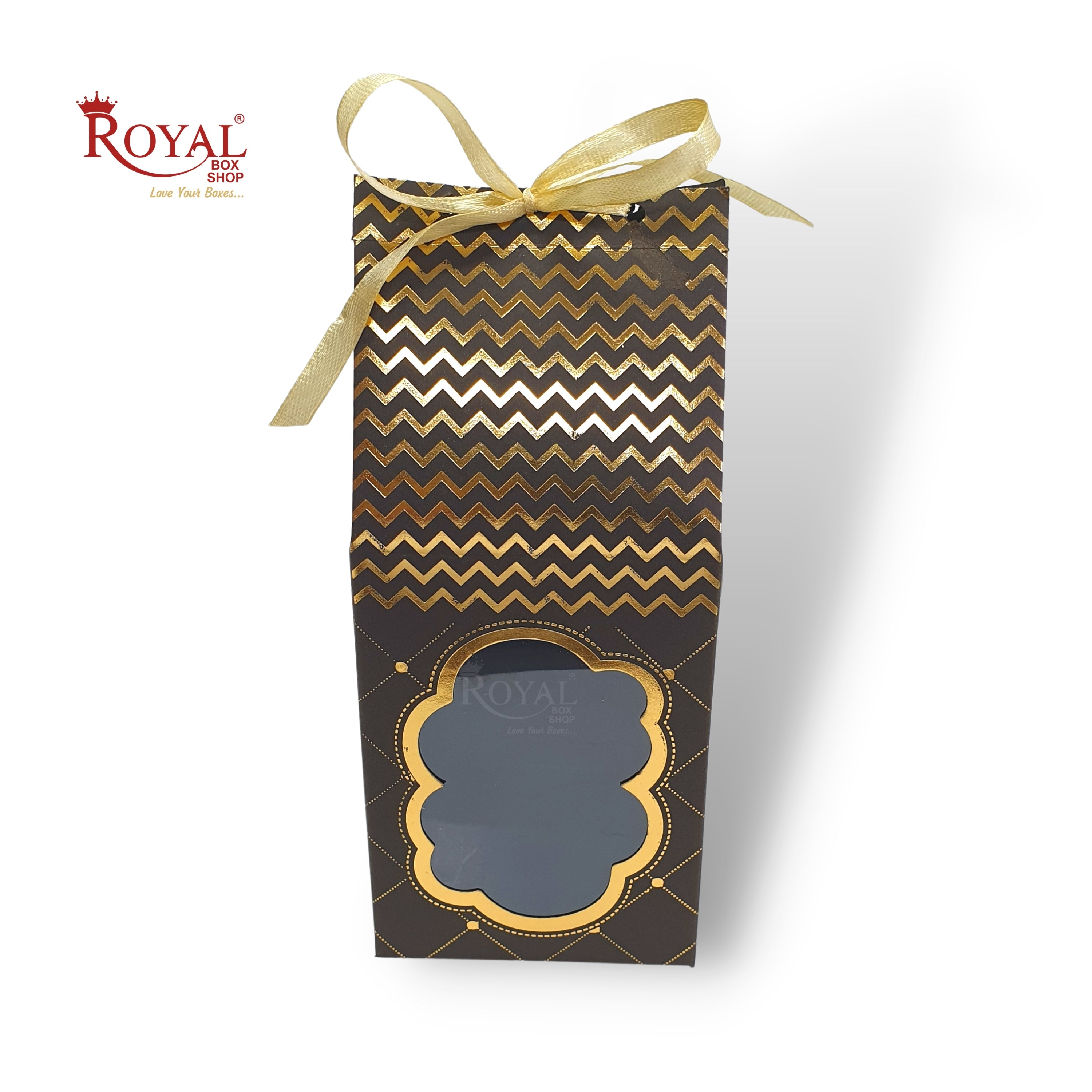 Premium Gift Box with Window I Brown Gold Leafing Print I 4 5x3x3 inches I For Return Favor Gift Baby Shower Gifts Room Hampers Candy Box Birthday Return Gift R 4604