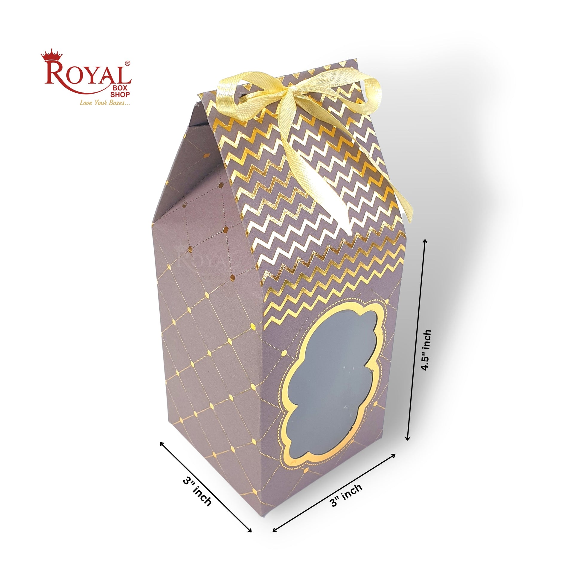 Premium Gift Box with Window I Light Brown Gold Leafing Print I 4.5x3x3 inches I For Return Favor Gift, Baby Shower Gifts, Room Hampers, Candy Box, Birthday Return Gift Royal Box Shop