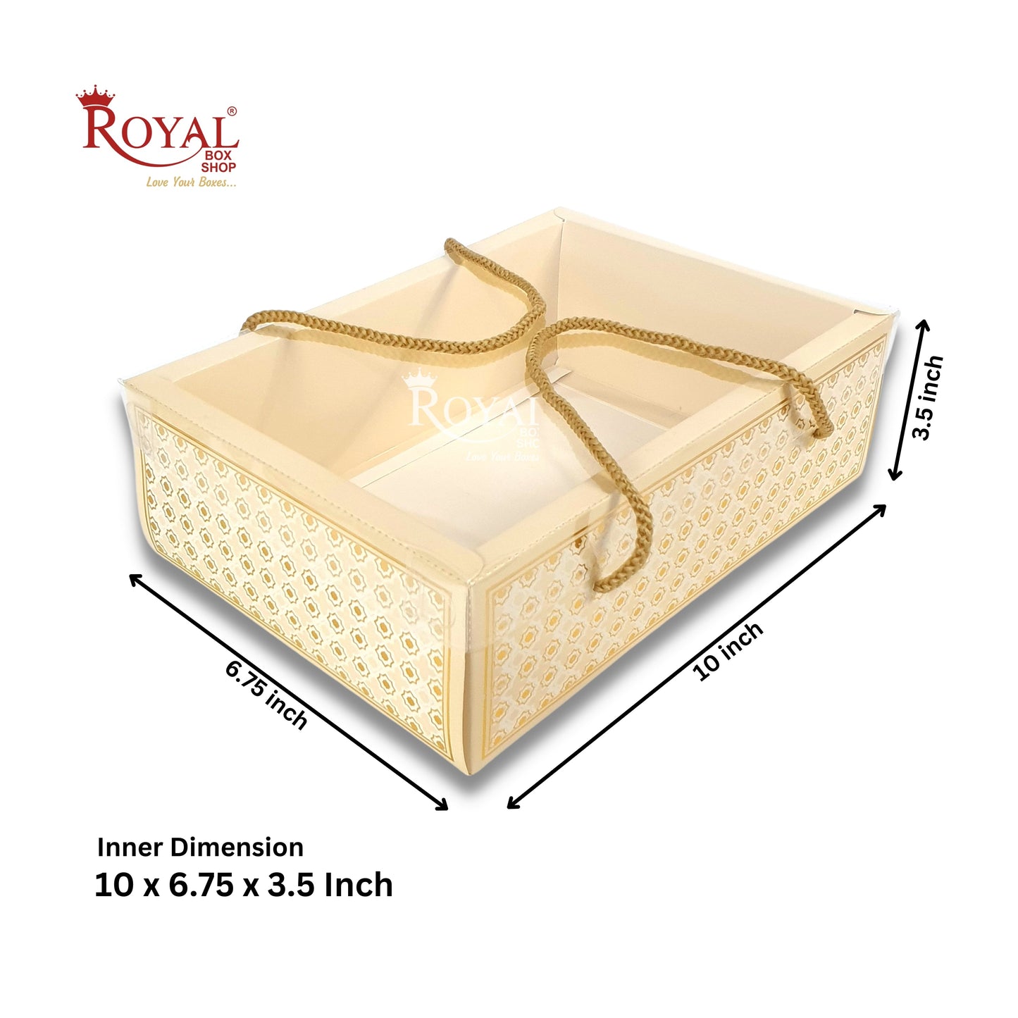 Premium Gift Hamper Bags with Transparent Lid I 10 x 6.75 x 3.5 inches I Beige Star I Christmas Gifting, Party Gifts, Return favor Gifting Royal Box Shop