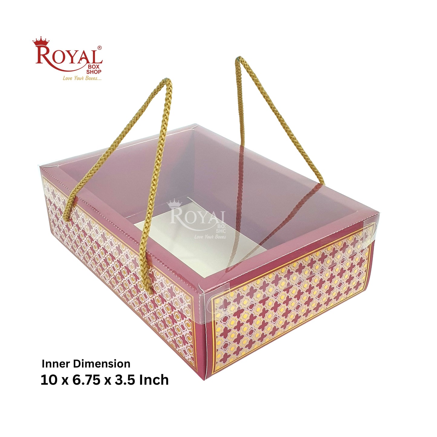 Premium Gift Hamper Bags with Transparent Lid I 10 x 6.75 x 3.5 inches I Star Red I Christmas Gifting, Party Gifts, Return favor Gifting Royal Box Shop