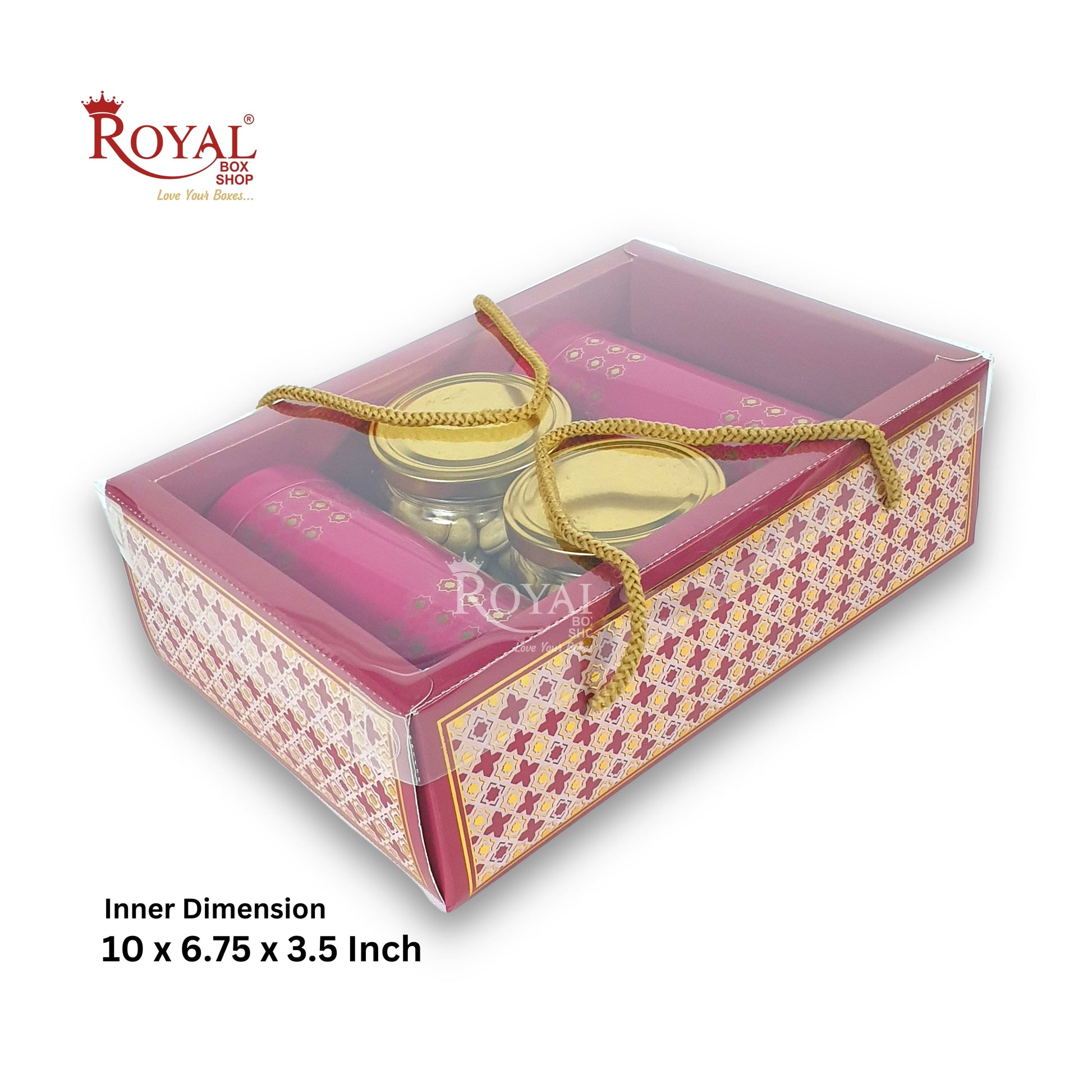 Premium Gift Hamper Bags with Transparent Lid I 10 x 6.75 x 3.5 inches I Star Red I Christmas Gifting, Party Gifts, Return favor Gifting Royal Box Shop