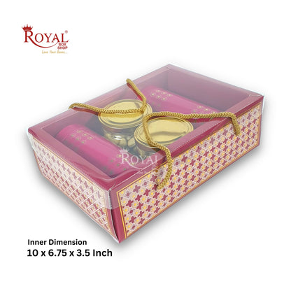 Premium Gift Hamper Bags with Transparent Lid I 10 x 6.75 x 3.5 inches I Star Red I Christmas Gifting, Party Gifts, Return favor Gifting Royal Box Shop