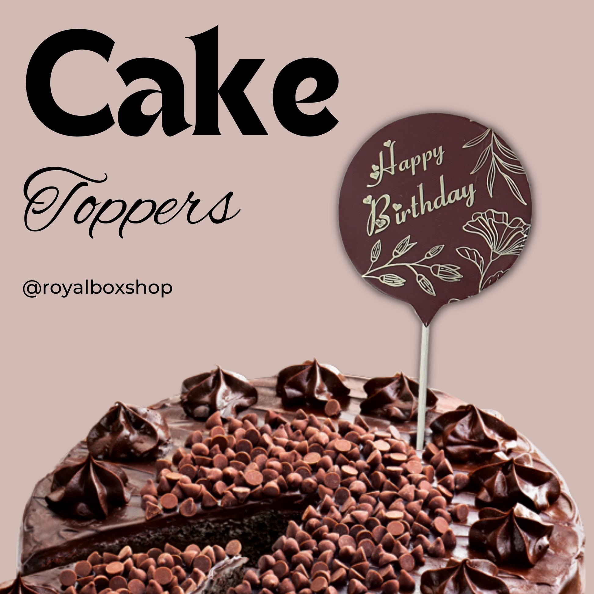 Premium Happy Birthday Cake Toppers I Round Shape Gold Foil Print I Mix Design Royal Box Shop