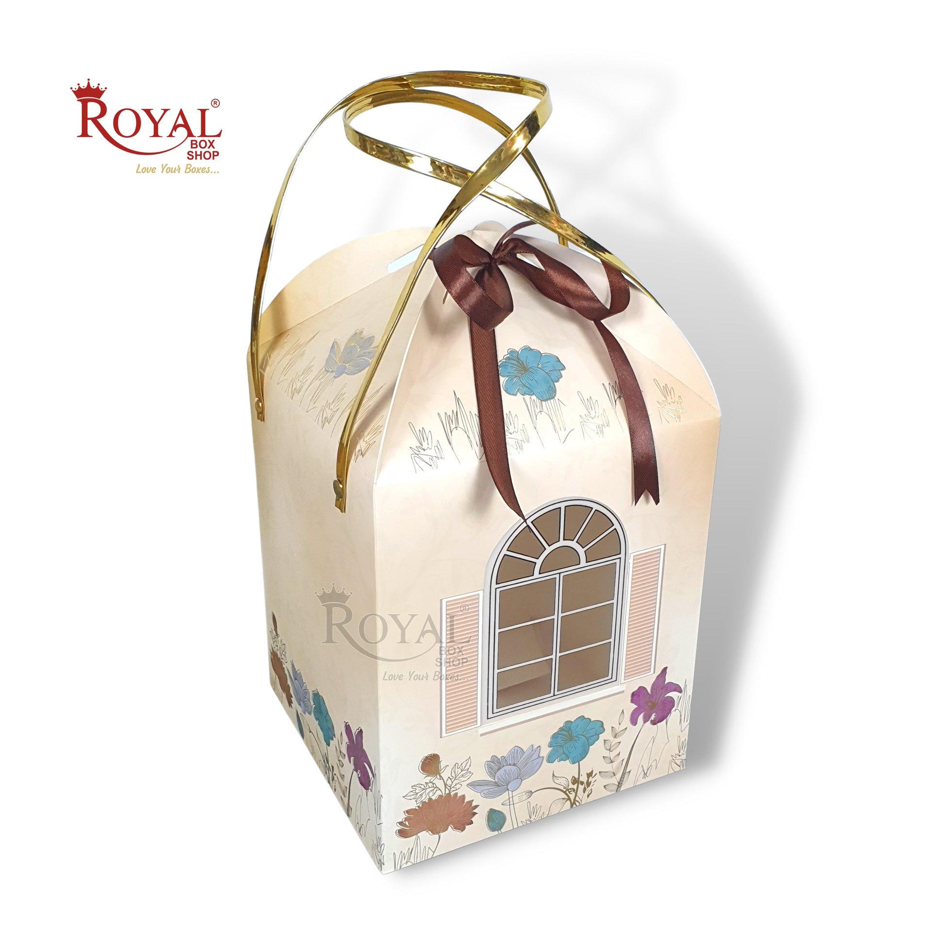 Premium Hut Theme Boxes I  7.5x7.5x8.5 Inch I Cream Color Gold Leaf Printing I Christmas Gifting, Wedding, Corporate, Birthday Return Gifting Hamper Bags Royal Box Shop