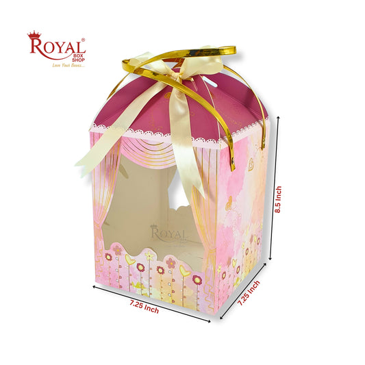 Premium Baby Pink Hamper Box with Gold Leafing - 8.5 x 7.25 x 7.25 Inches