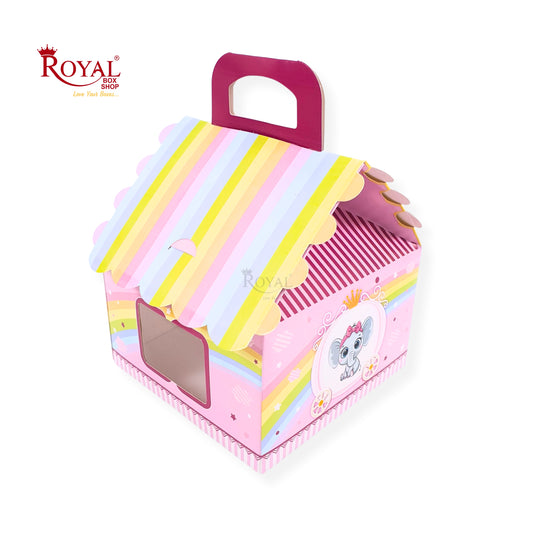 4cc Hut Shape Cupcake Boxes - 6"x6"x4" inch - Baby Pink Elephant Theme