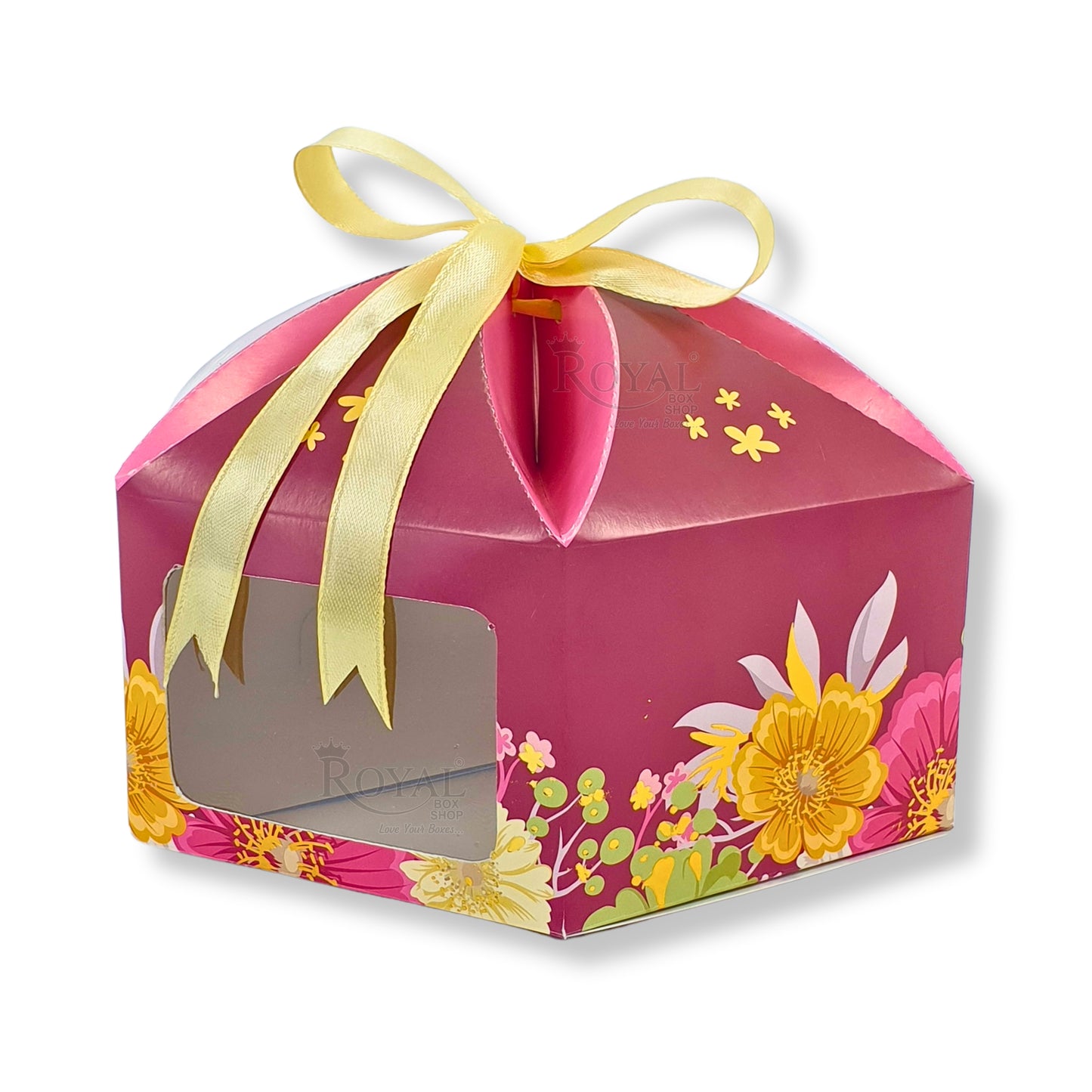 Dry Cake Box with Gold Foil Accents (7x7x3 Inch) Wine Flower