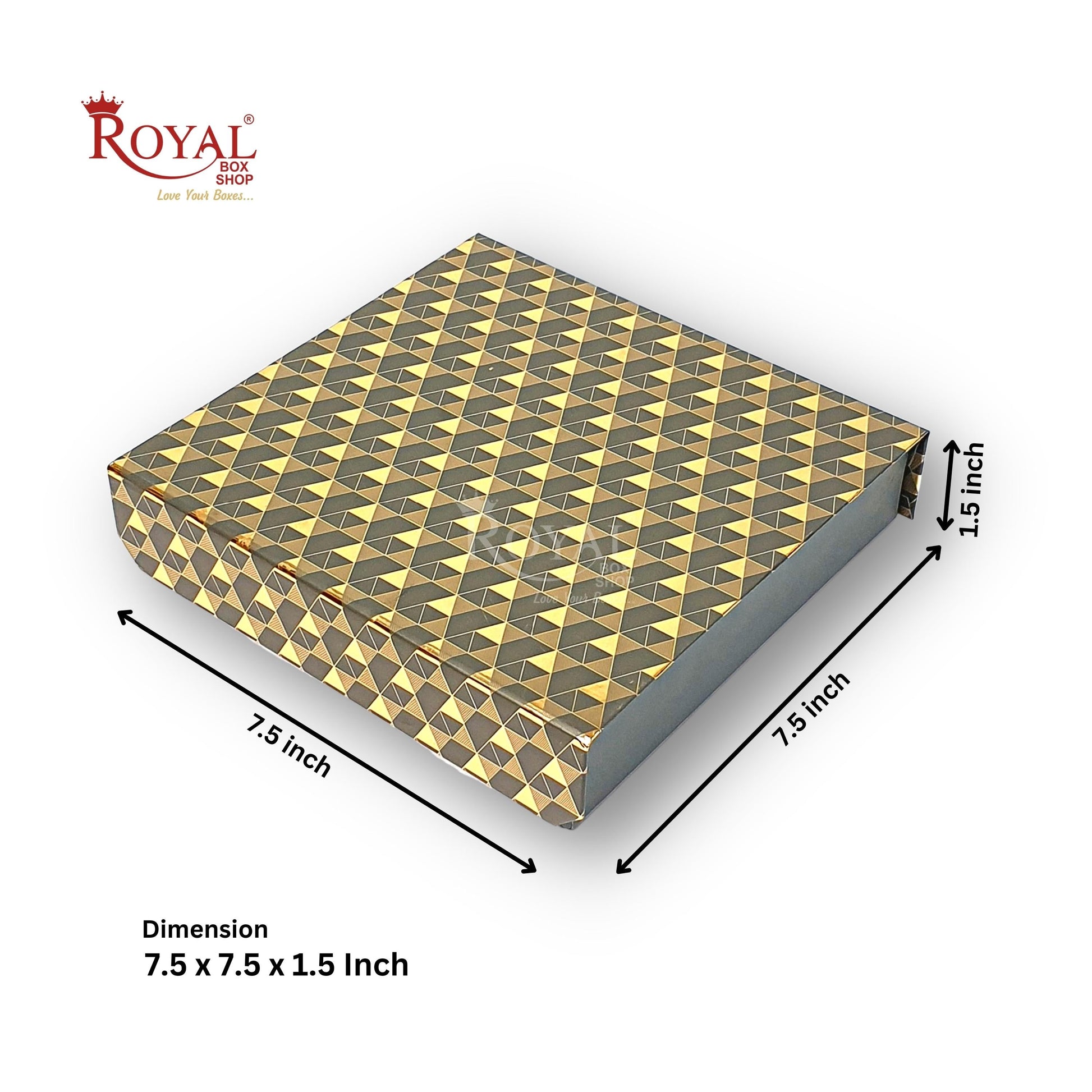 Rigid Chocolate Boxes 16 Cavity With Magnetic Flap I Grey with Gold Foiling I 7.5 X 7.5 X 1.5 Inch I Kappa Boxes Royal Box Shop