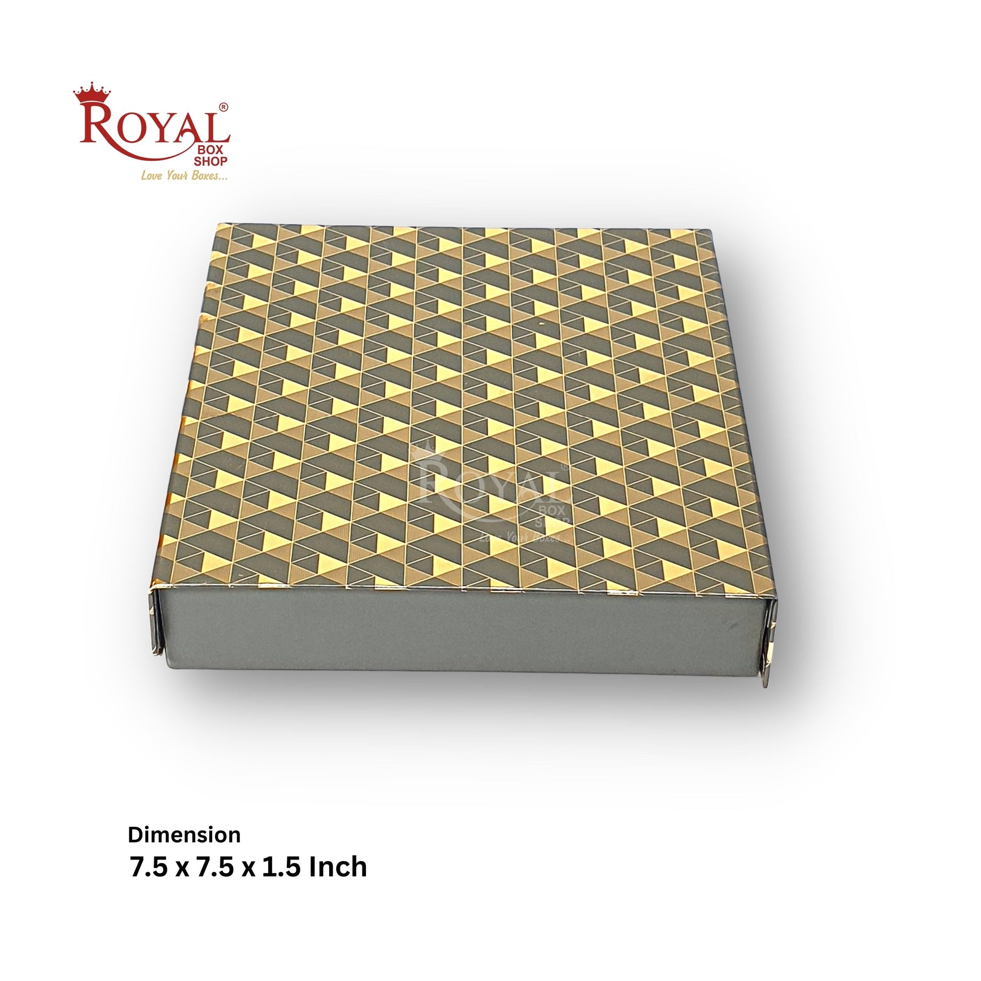 Rigid Chocolate Boxes 16 Cavity With Magnetic Flap I Grey with Gold Foiling I 7.5 X 7.5 X 1.5 Inch I Kappa Boxes Royal Box Shop