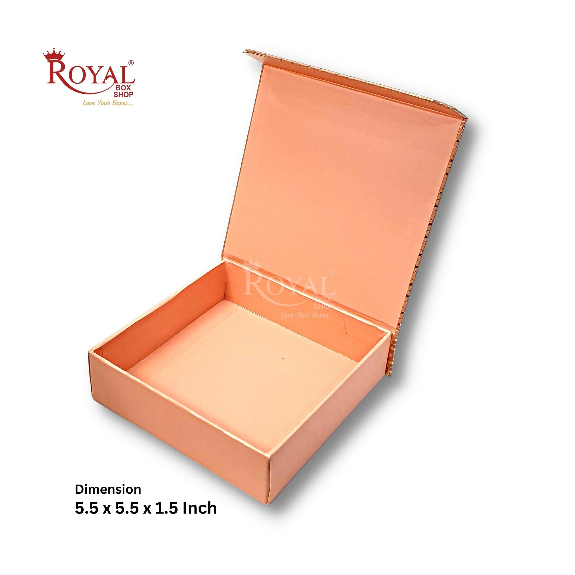 Rigid Chocolate Boxes 9 Cavity With Magnetic Flap I Pink with Gold Foiling I 5.5 X 5.5 X 1.5 Inch Royal Box Shop