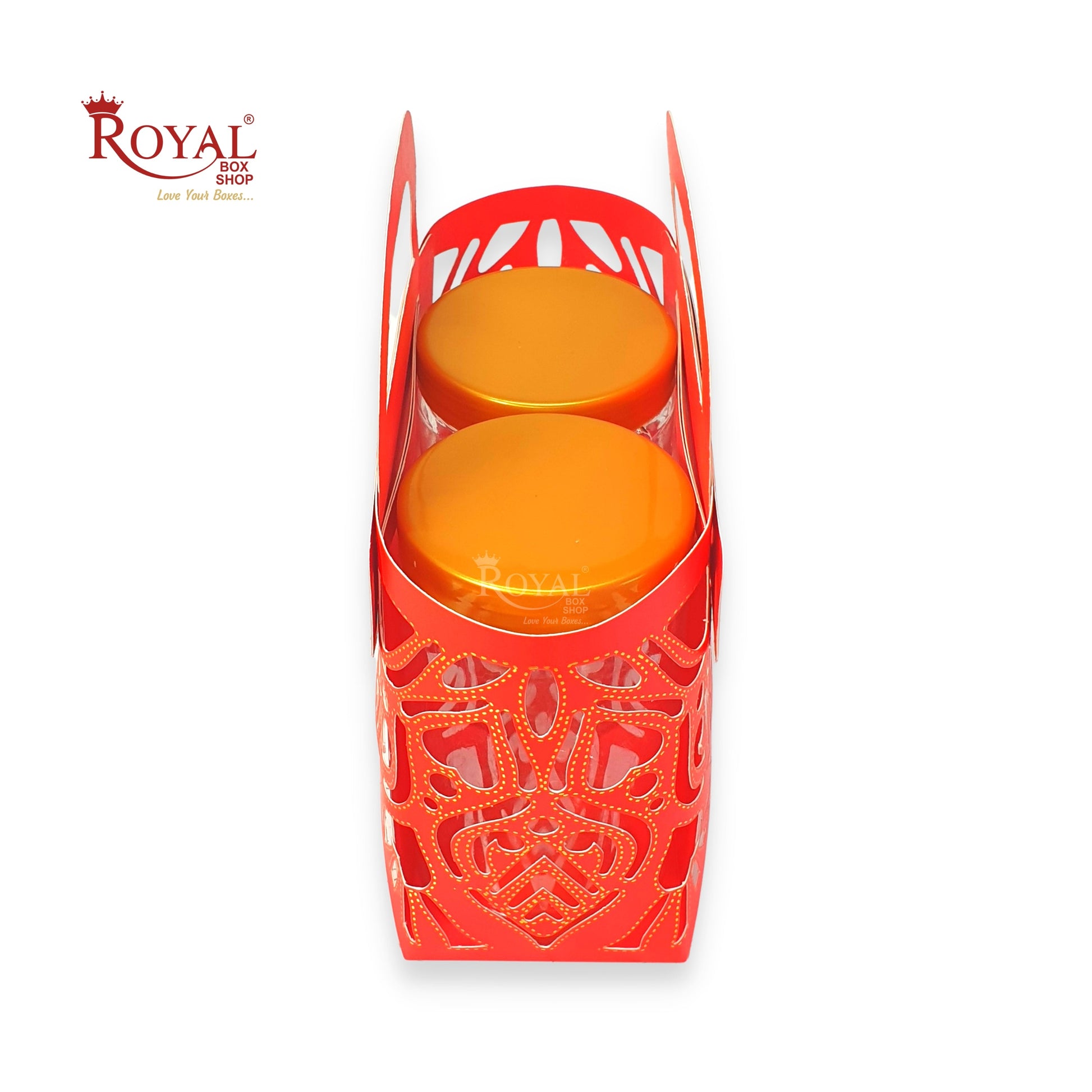 Royal 2 Jar Gift Hamper Bags I Laser Cut Gold Foiling I Red Color I Wedding, Corporate Birthday Return  Gifting Hamper Bags Royal Box Shop