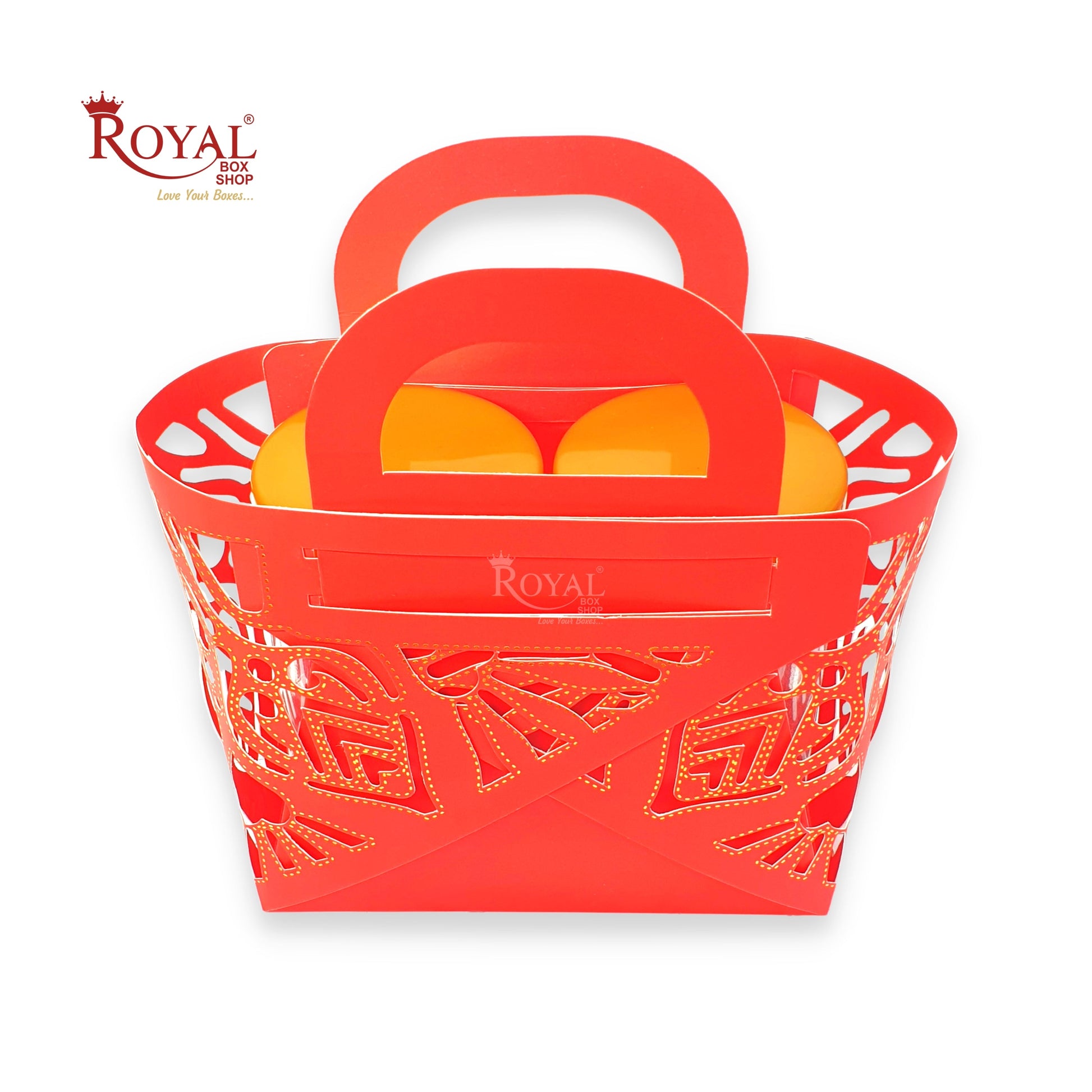 Royal 2 Jar Gift Hamper Bags I Laser Cut Gold Foiling I Red Color I Wedding, Corporate Birthday Return  Gifting Hamper Bags Royal Box Shop