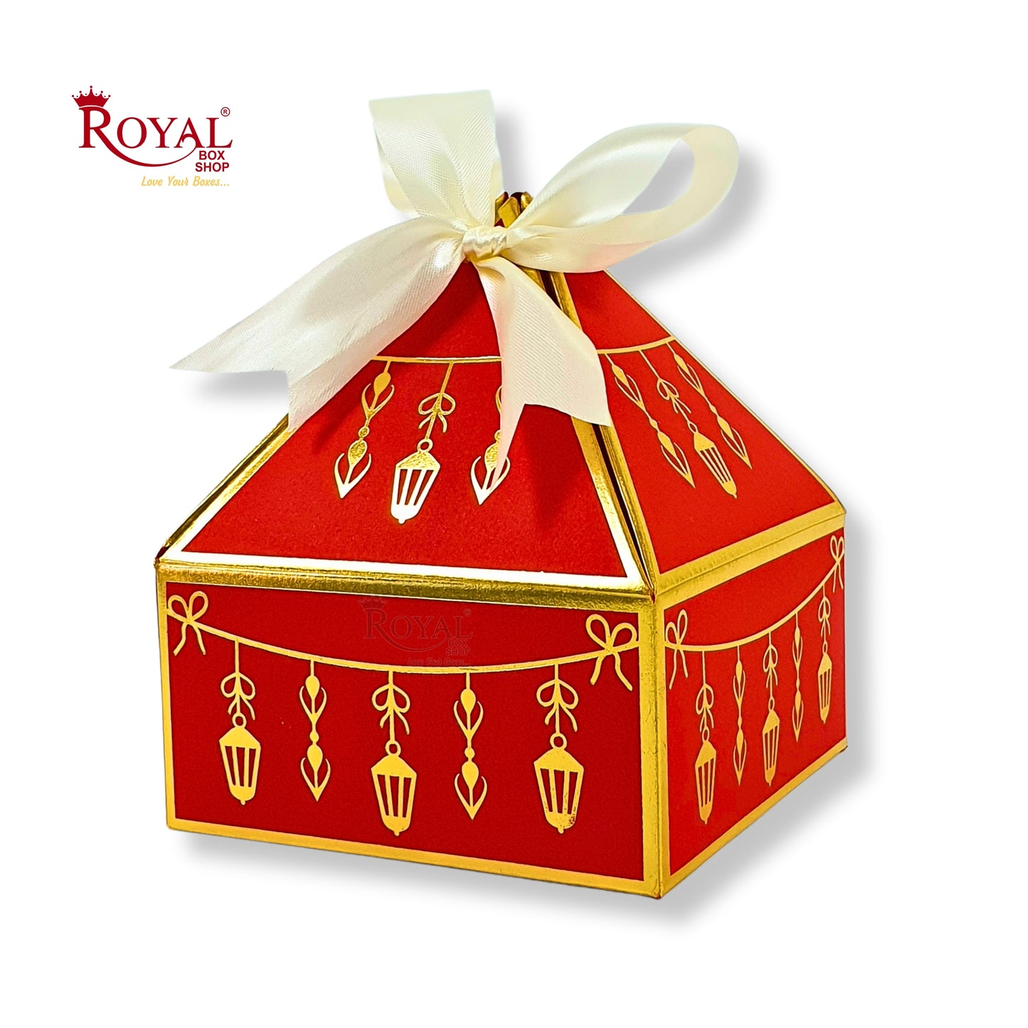 Royal Diamond Gift Box I Red with Gold Bells Print I 4x4x2 Inch I Perfect for Sweets, Party Favors, & Hampers Royal Box Shop