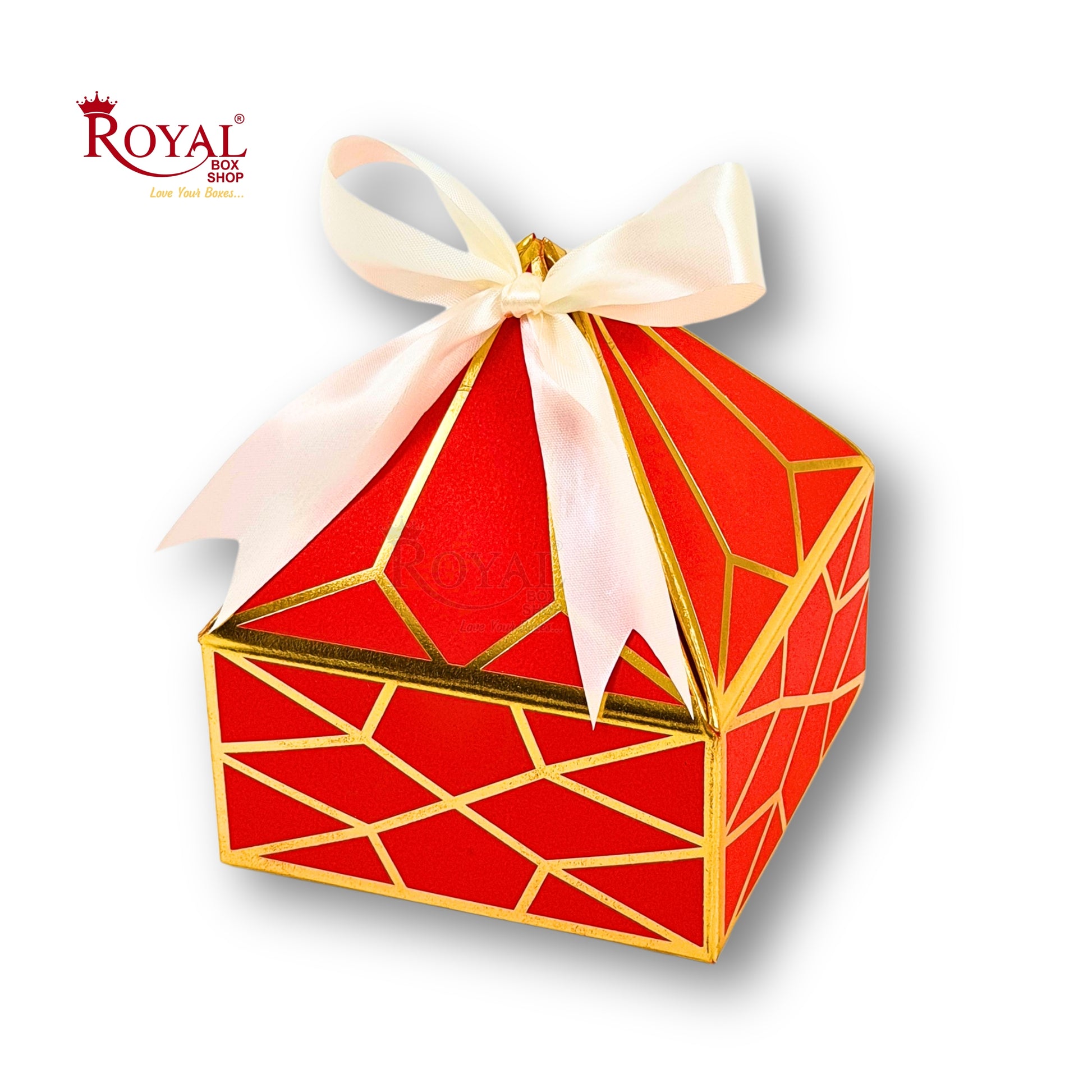 Royal Diamond Gift Box I Red with Gold Print I 4x4x2 Inch I Perfect for Sweets, Party Favors, & Hampers Royal Box Shop