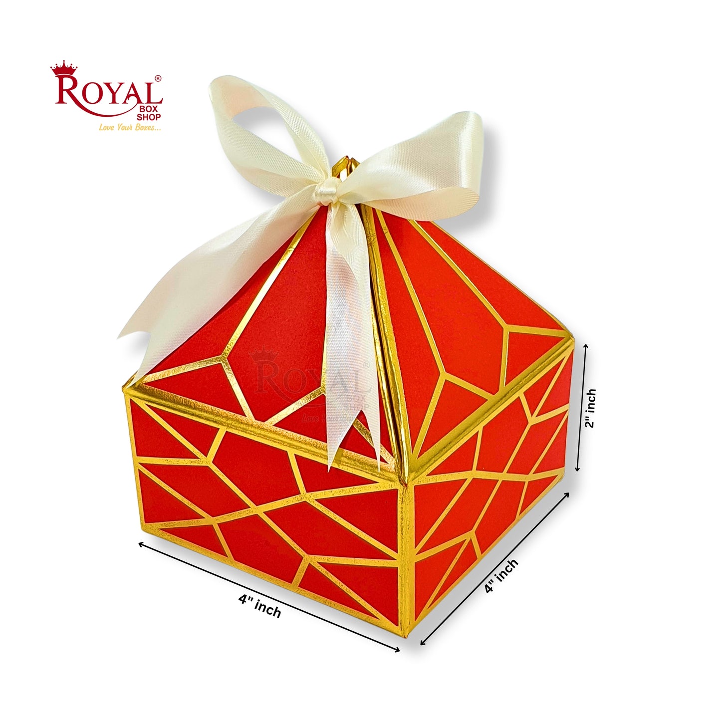 Royal Diamond Gift Box I Red with Gold Print I 4x4x2 Inch I Perfect for Sweets, Party Favors, & Hampers Royal Box Shop