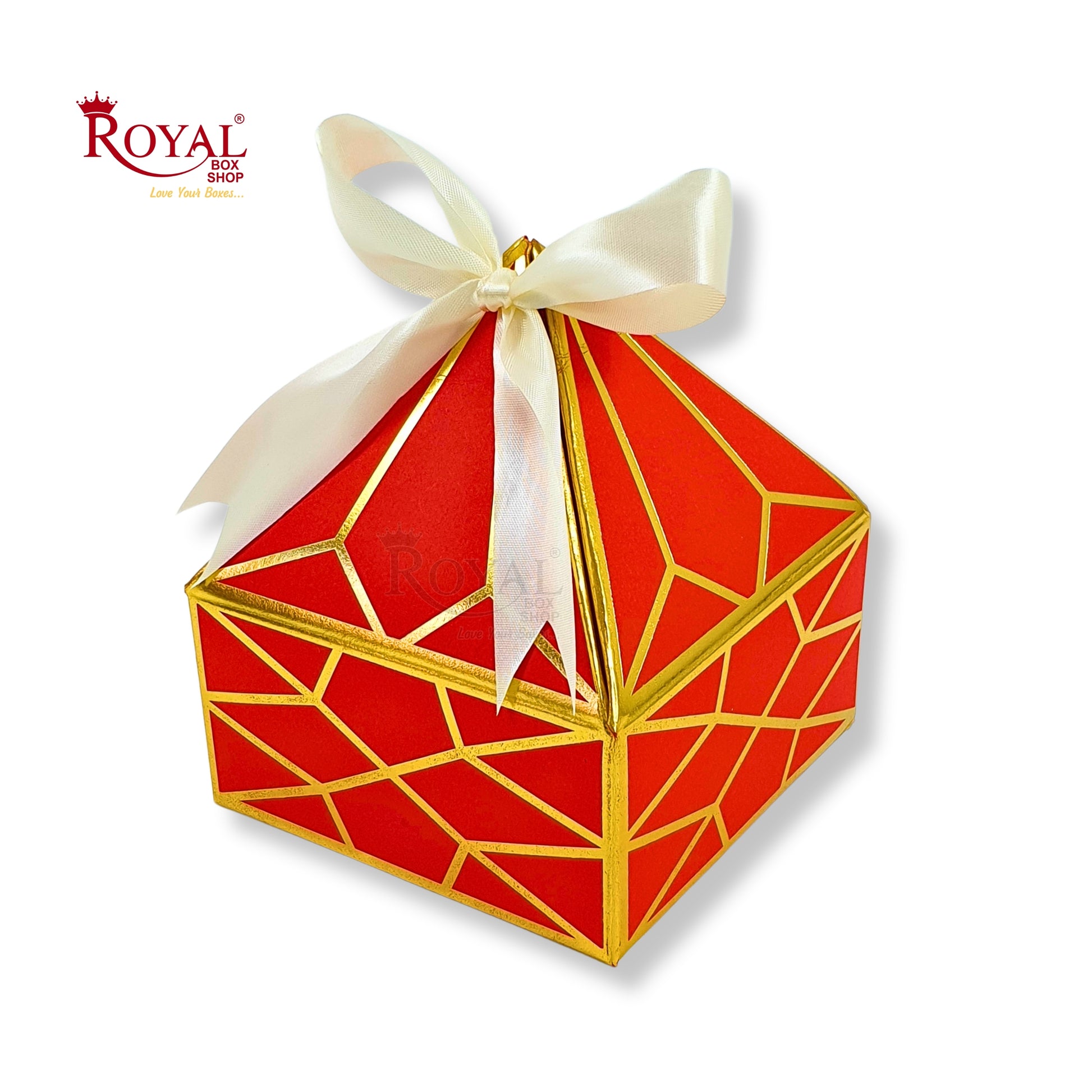 Royal Diamond Gift Box I Red with Gold Print I 4x4x2 Inch I Perfect for Sweets, Party Favors, & Hampers Royal Box Shop