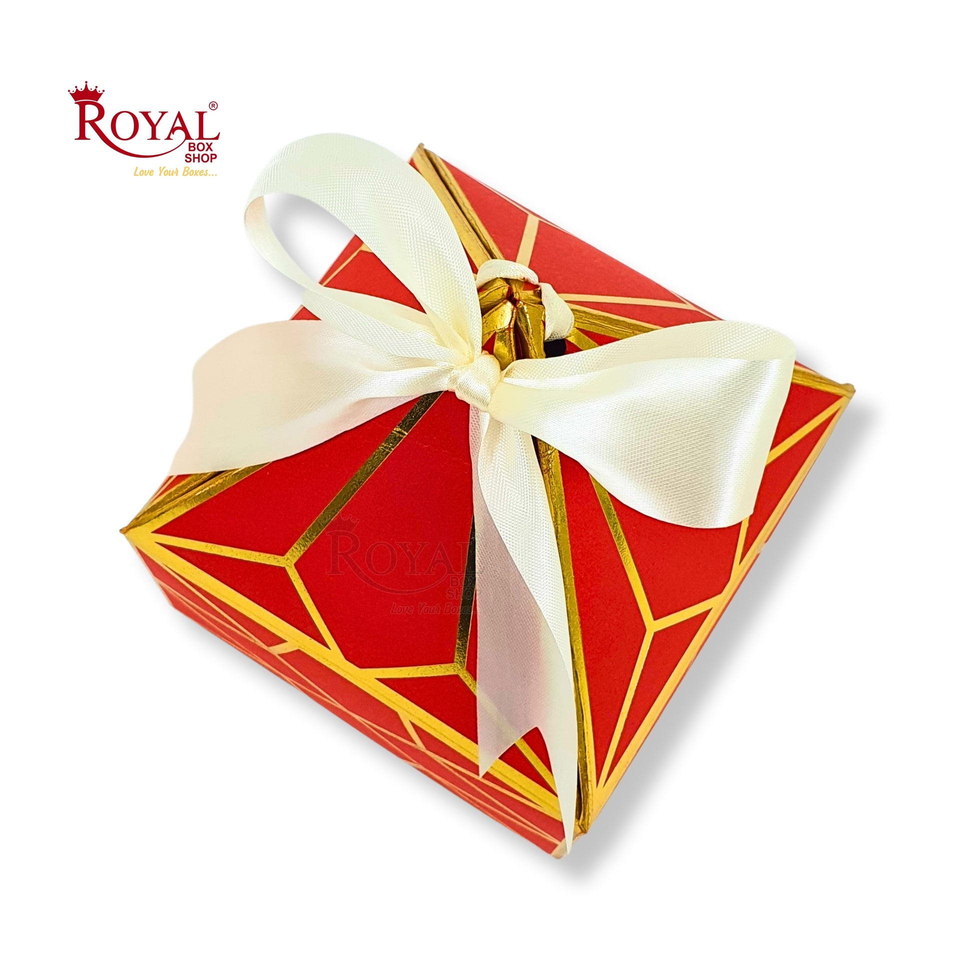 Royal Diamond Gift Box I Red with Gold Print I 4x4x2 Inch I Perfect for Sweets, Party Favors, & Hampers Royal Box Shop