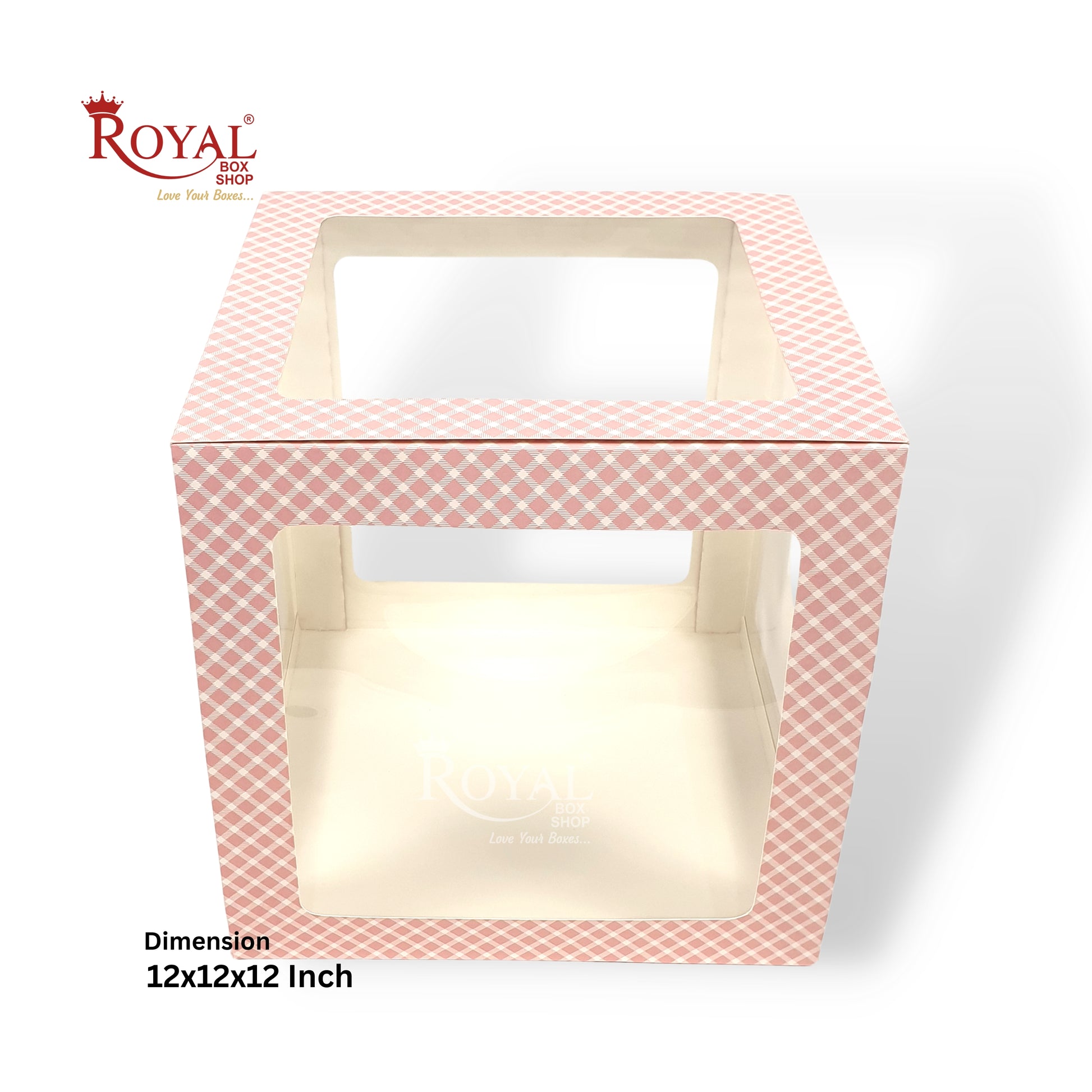 RoyalBoxShop® 5-Window Gift Box I 12x12x12 Inch I Pink Check I Perfect for Bakery Cakes, Gifts, Parties, Any Occasion Royal Box Shop