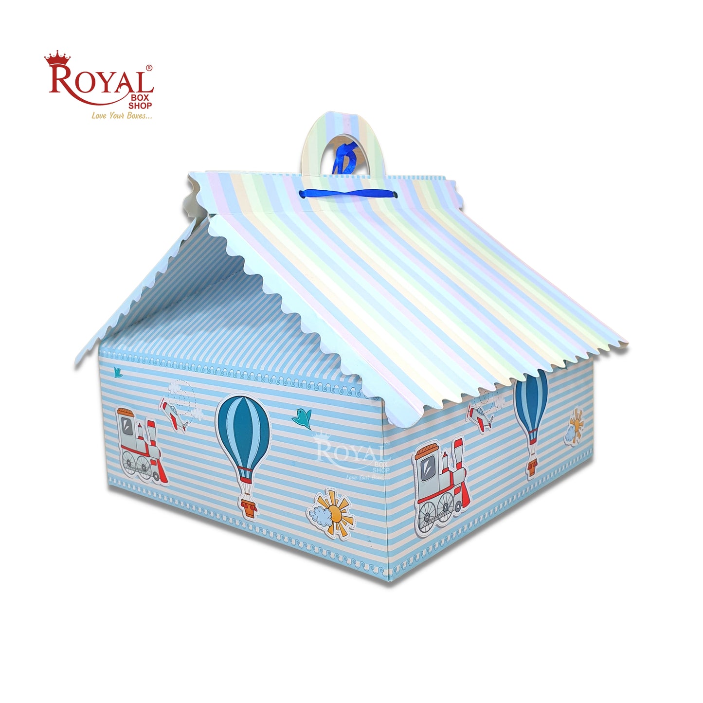 RoyalBoxShop® 9cc Hut Shape Cupcake Boxes I 10"x10"x4" inch I Balloon Blue Theme Royal Box Shop