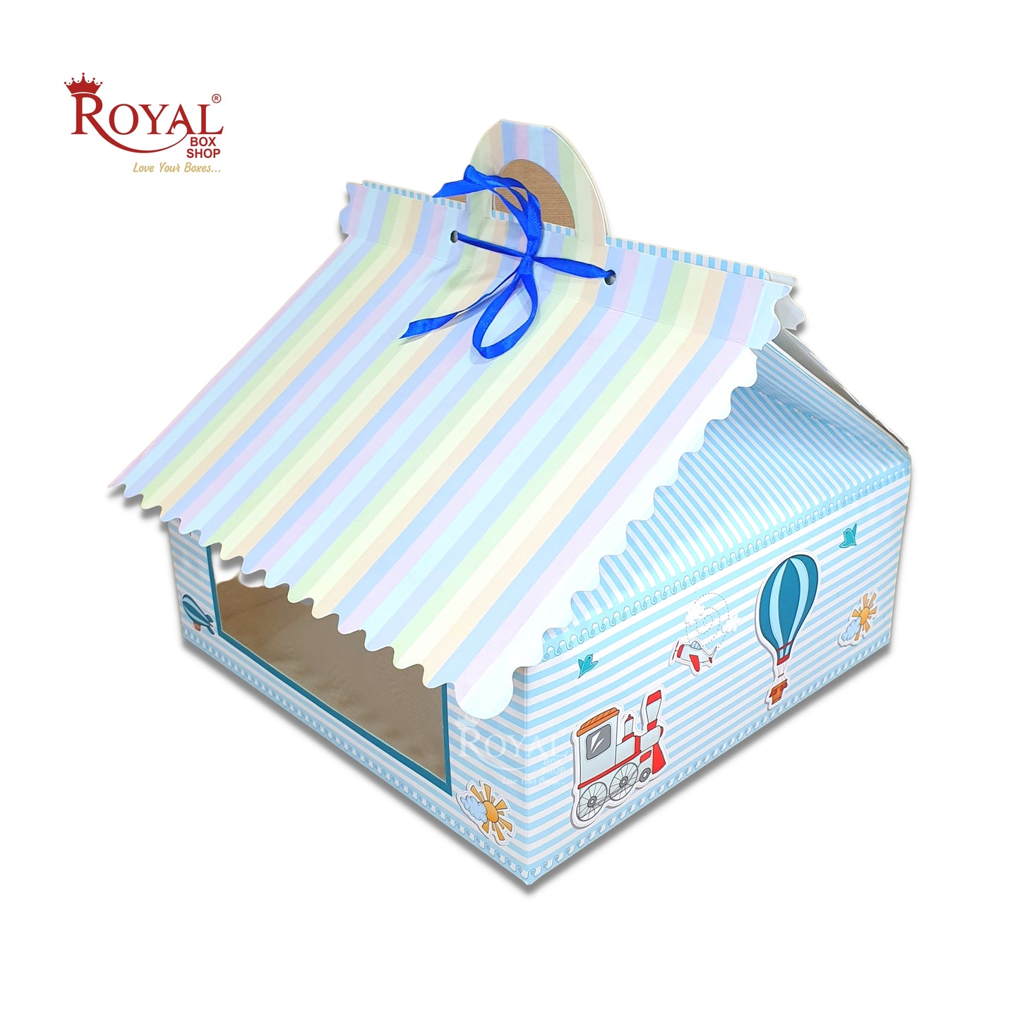 RoyalBoxShop® 9cc Hut Shape Cupcake Boxes I 10"x10"x4" inch I Balloon Blue Theme Royal Box Shop