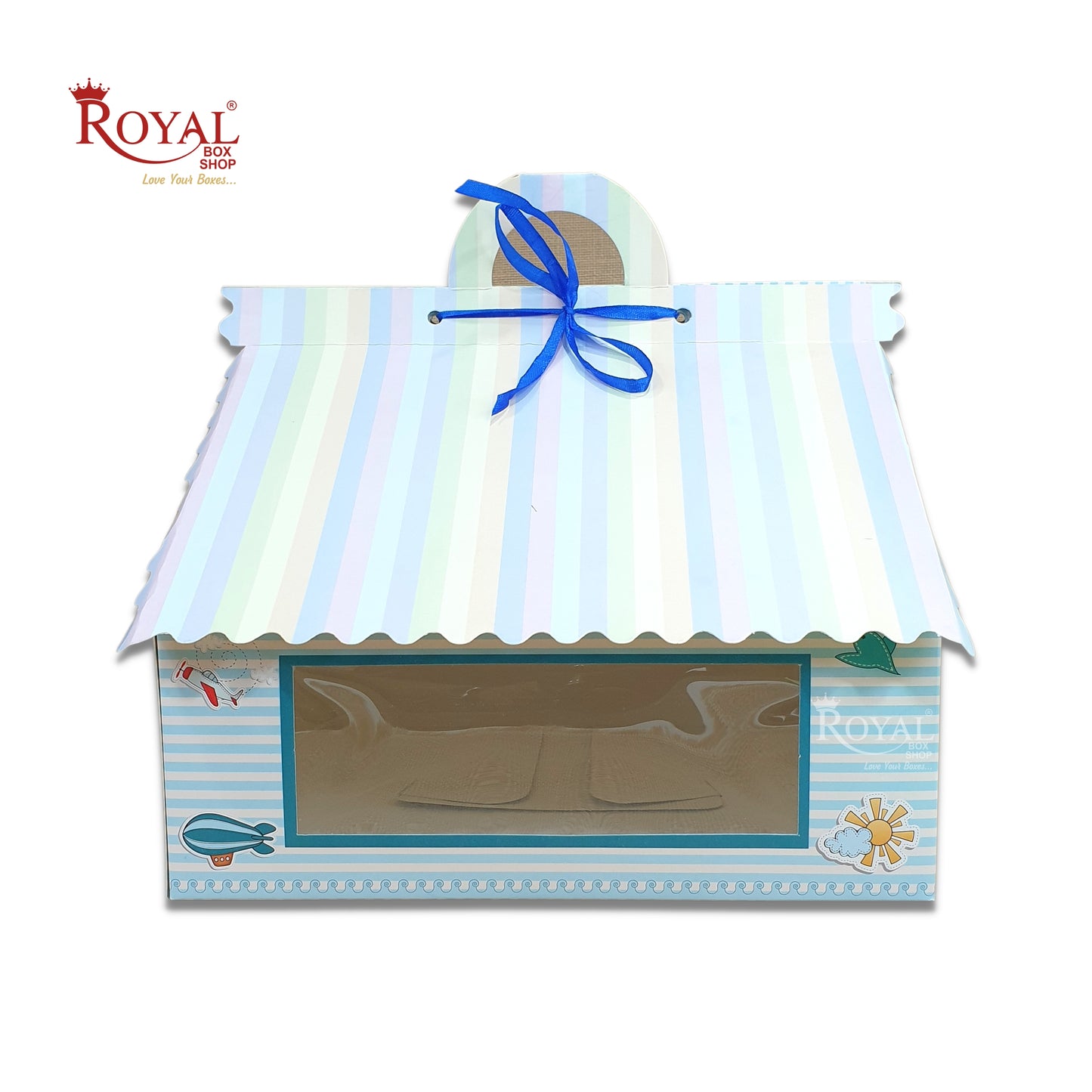 RoyalBoxShop® 9cc Hut Shape Cupcake Boxes I 10"x10"x4" inch I Balloon Blue Theme Royal Box Shop