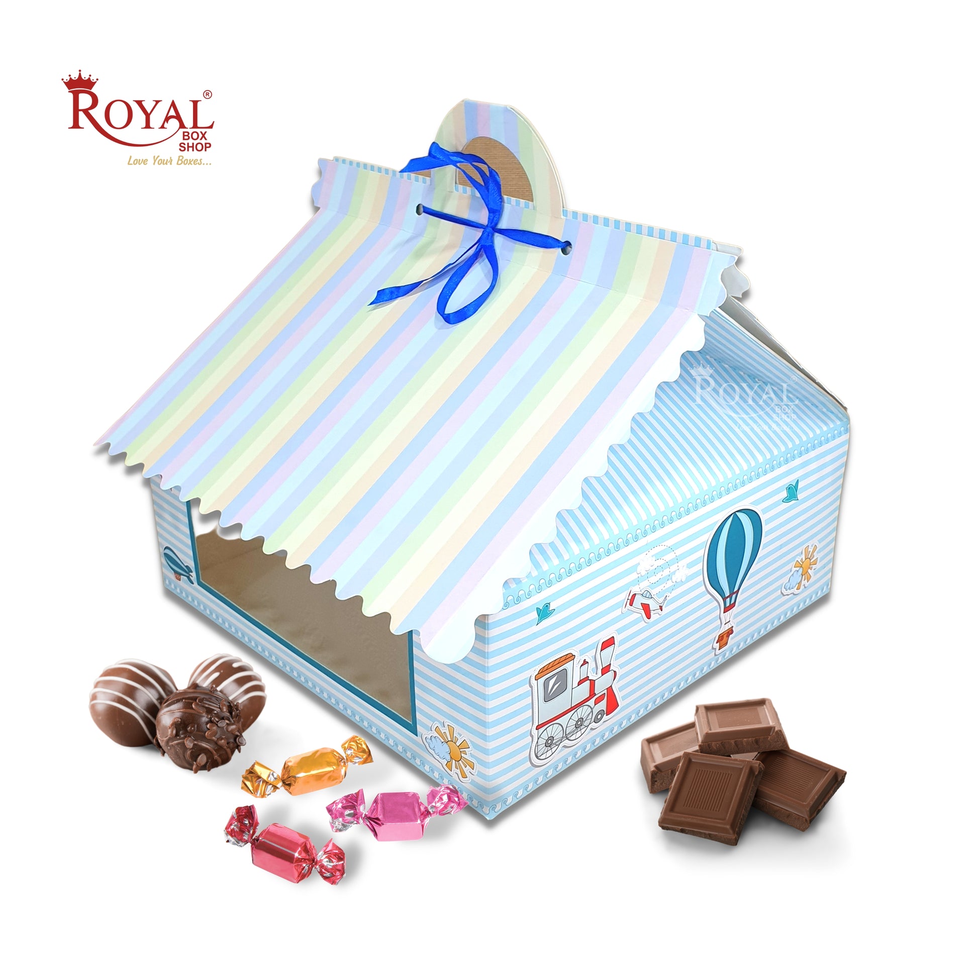 RoyalBoxShop® 9cc Hut Shape Cupcake Boxes I 10"x10"x4" inch I Balloon Blue Theme Royal Box Shop