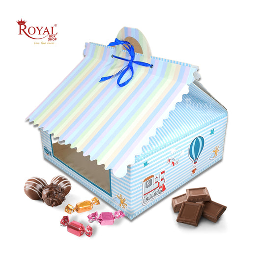 RoyalBoxShop® 9cc Hut Shape Cupcake Boxes I 10"x10"x4" inch I Balloon Blue Theme Royal Box Shop