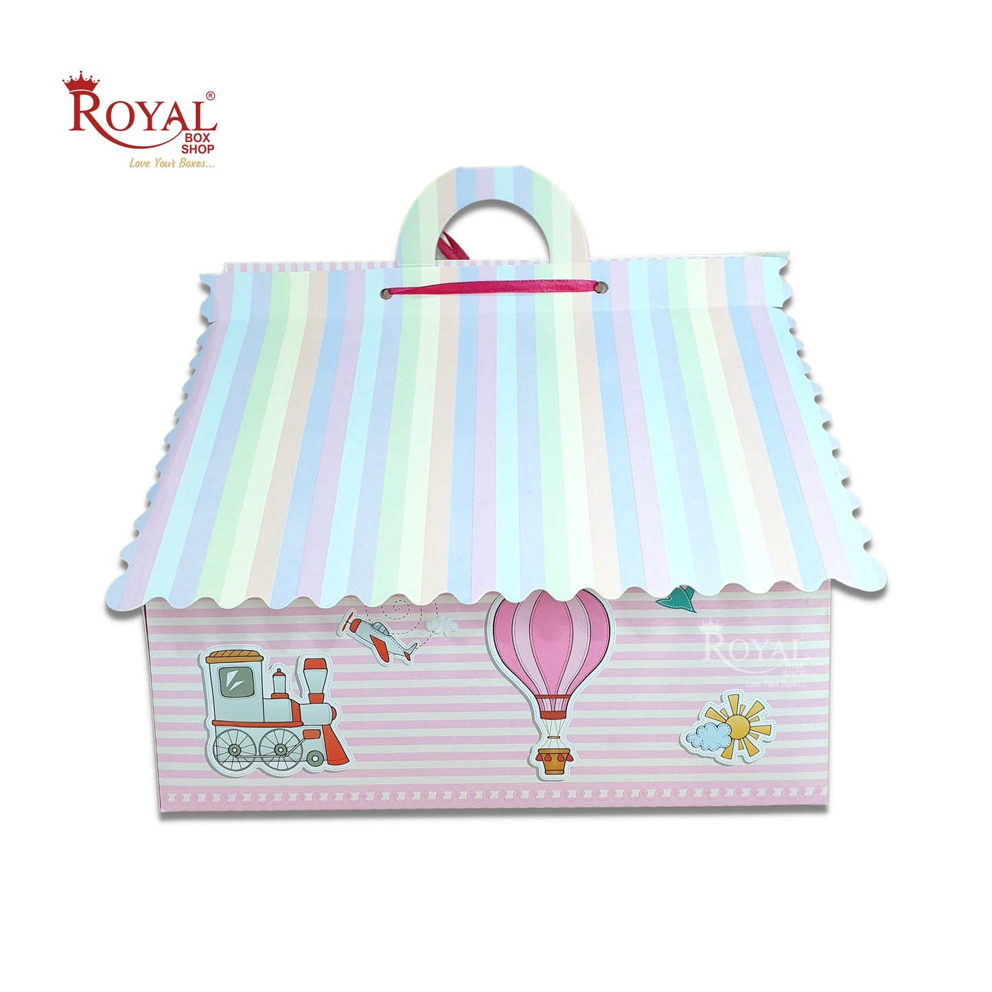 RoyalBoxShop® 9cc Hut Shape Cupcake Boxes I 10"x10"x4" inch I Balloon Pink Theme Royal Box Shop