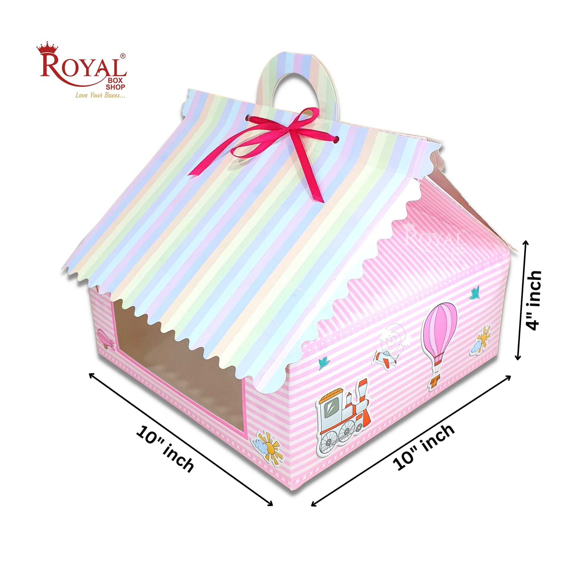 RoyalBoxShop® 9cc Hut Shape Cupcake Boxes I 10"x10"x4" inch I Balloon Pink Theme Royal Box Shop