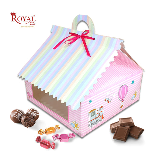 RoyalBoxShop® 9cc Hut Shape Cupcake Boxes I 10"x10"x4" inch I Balloon Pink Theme Royal Box Shop