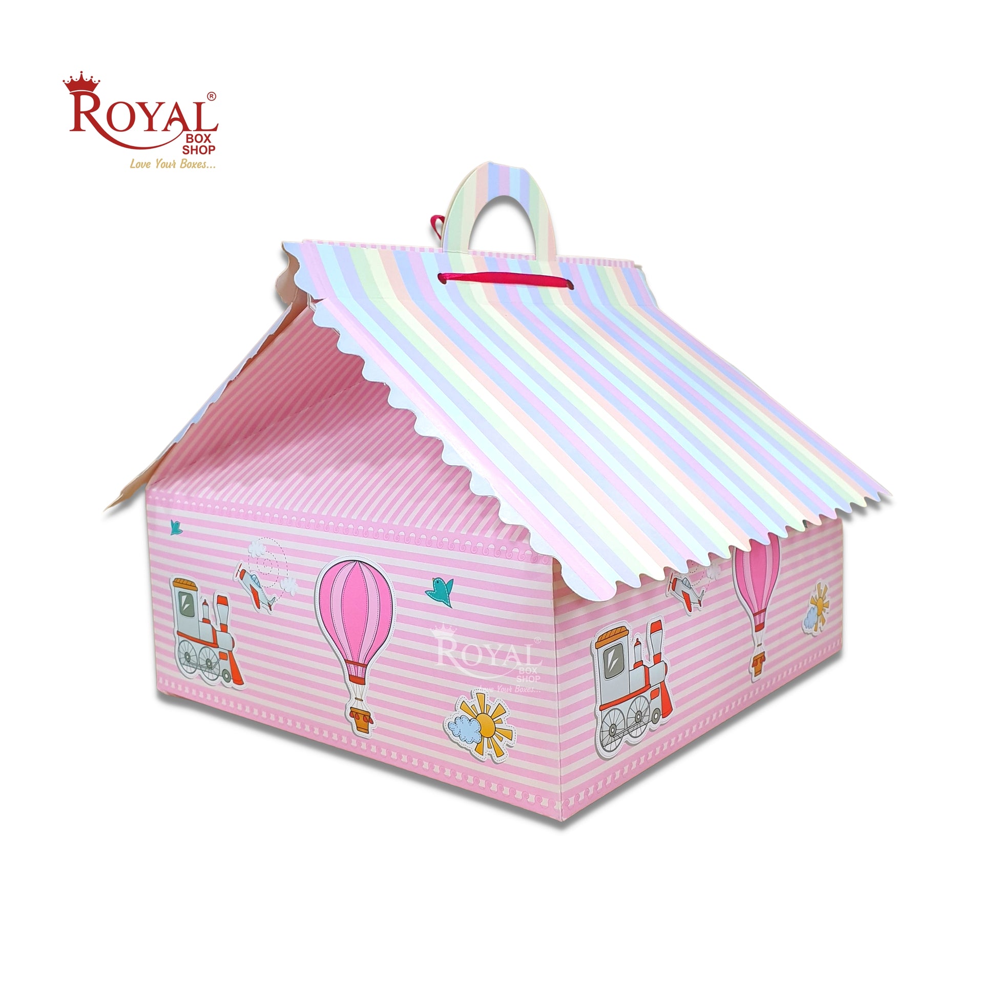 RoyalBoxShop® 9cc Hut Shape Cupcake Boxes I 10"x10"x4" inch I Balloon Pink Theme Royal Box Shop