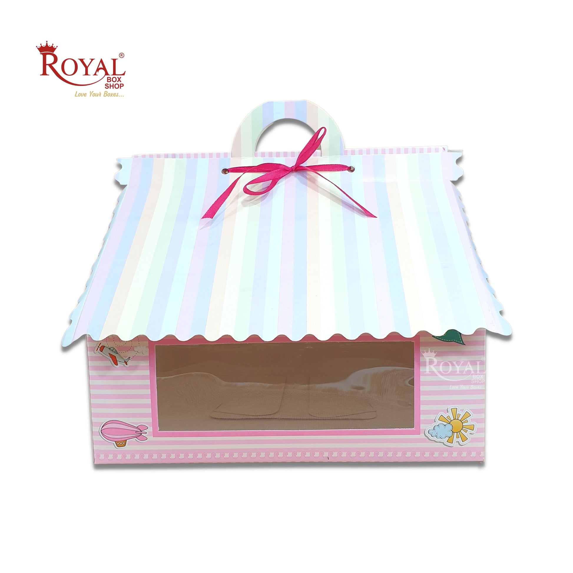 RoyalBoxShop® 9cc Hut Shape Cupcake Boxes I 10"x10"x4" inch I Balloon Pink Theme Royal Box Shop