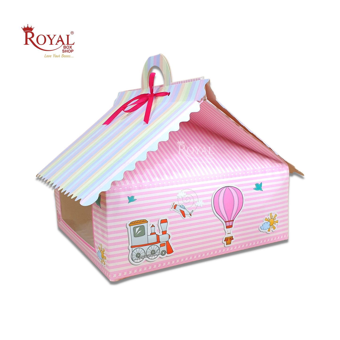 RoyalBoxShop® 9cc Hut Shape Cupcake Boxes I 10"x10"x4" inch I Balloon Pink Theme Royal Box Shop