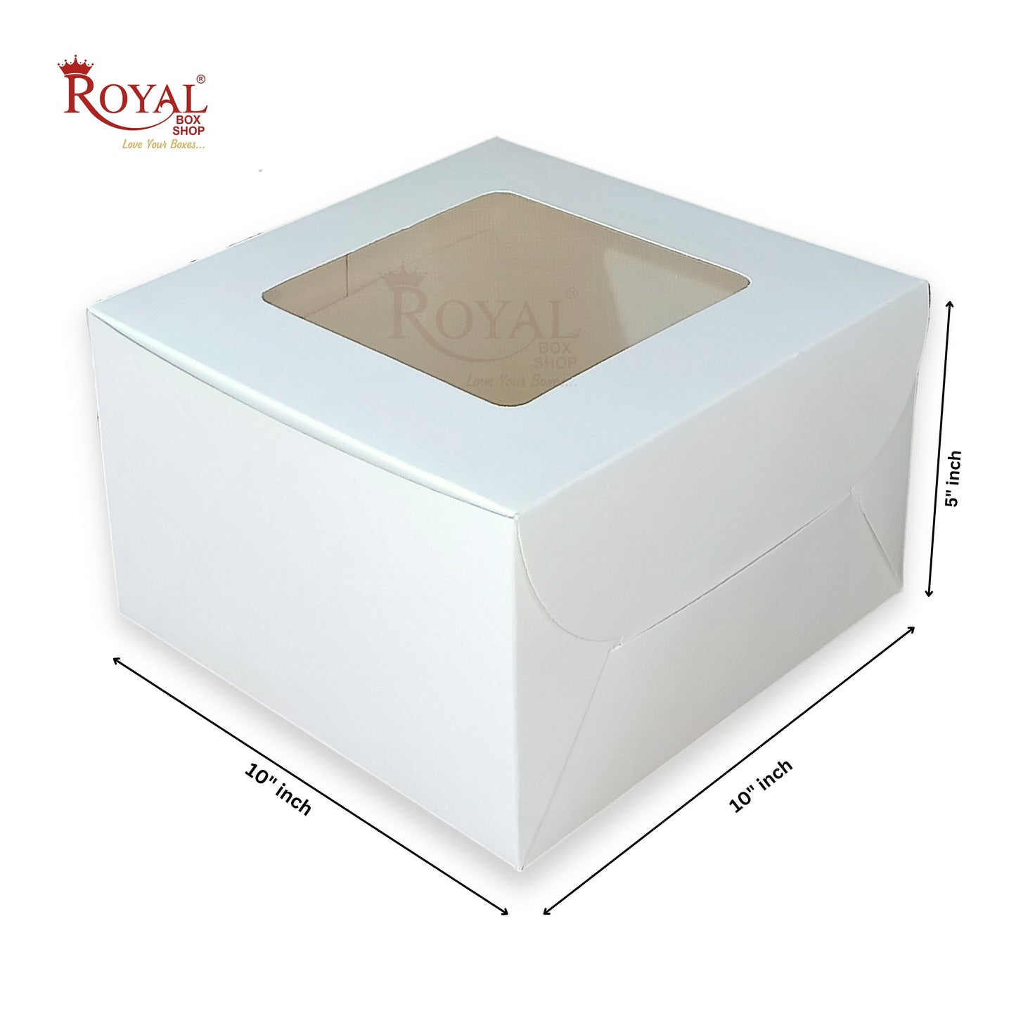 RoyalBoxShop® Cake Box With Window I Size 10x10x5 inch I White 350 GSM I 1 Kg Cake Box Royal Box Shop