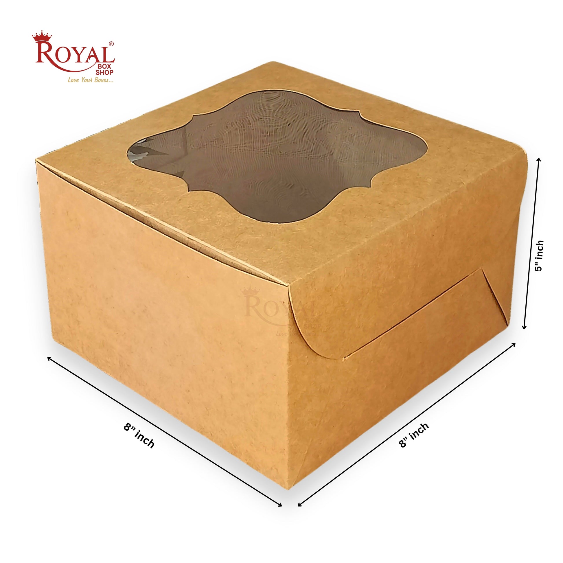 RoyalBoxShop® Cake Box With Window I Size 8x8x5 inch I Kraft 300 GSM I Half Kg Cake Box Royal Box Shop