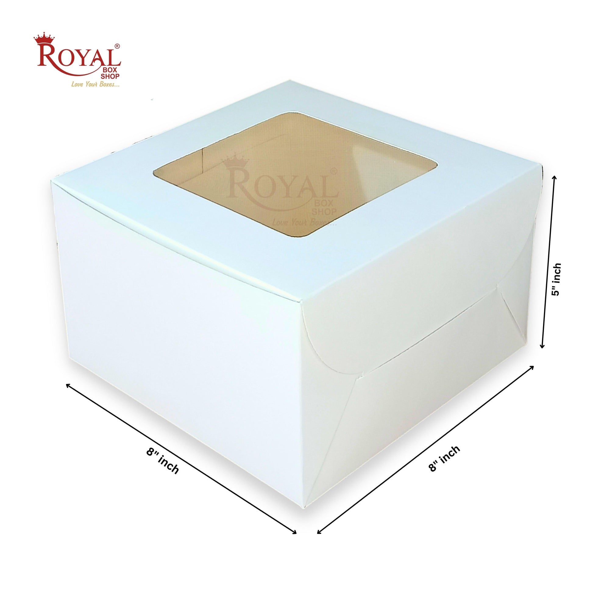 RoyalBoxShop® Cake Box With Window I Size 8x8x5 inch I White 300 GSM I Half Kg Cake Box Royal Box Shop