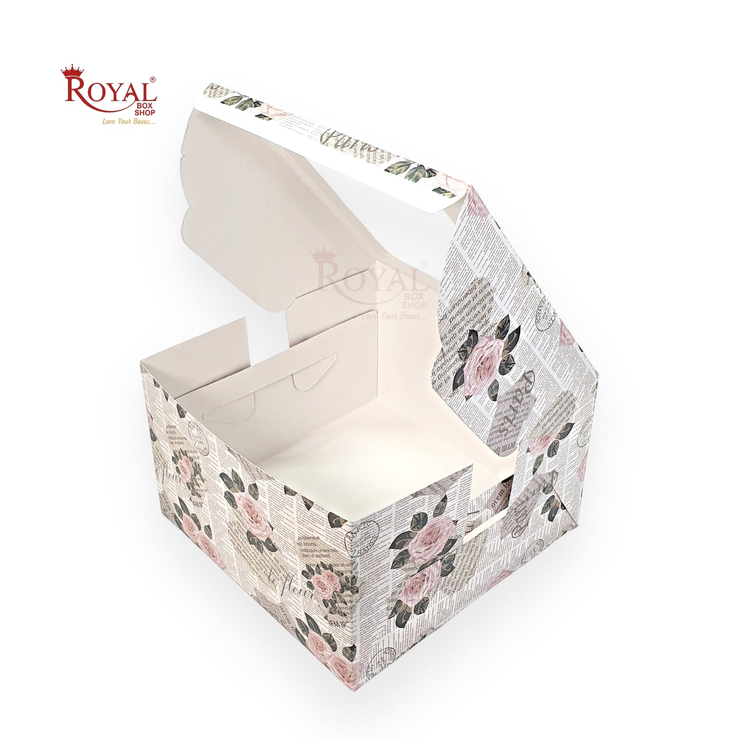 RoyalBoxShop® Window Cake Box I 8"x8"x5" I Flower Print I FBB Paper I 300 GSM Royal Box Shop