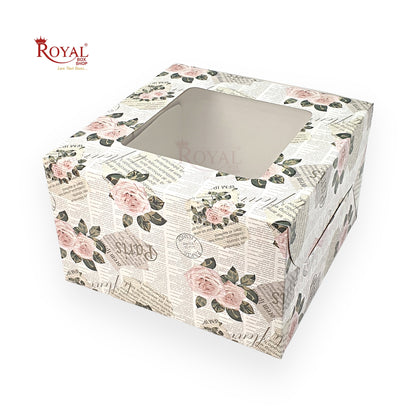 RoyalBoxShop® Window Cake Box I 8"x8"x5" I Flower Print I FBB Paper I 300 GSM Royal Box Shop