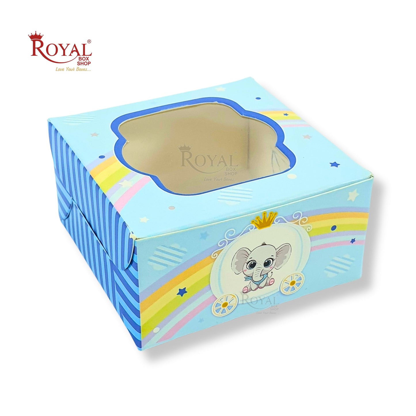 Single Brownie Window Box Baby Blue Elephant Theme - 3 x 3 x 1.5 Inches Royal Box Shop