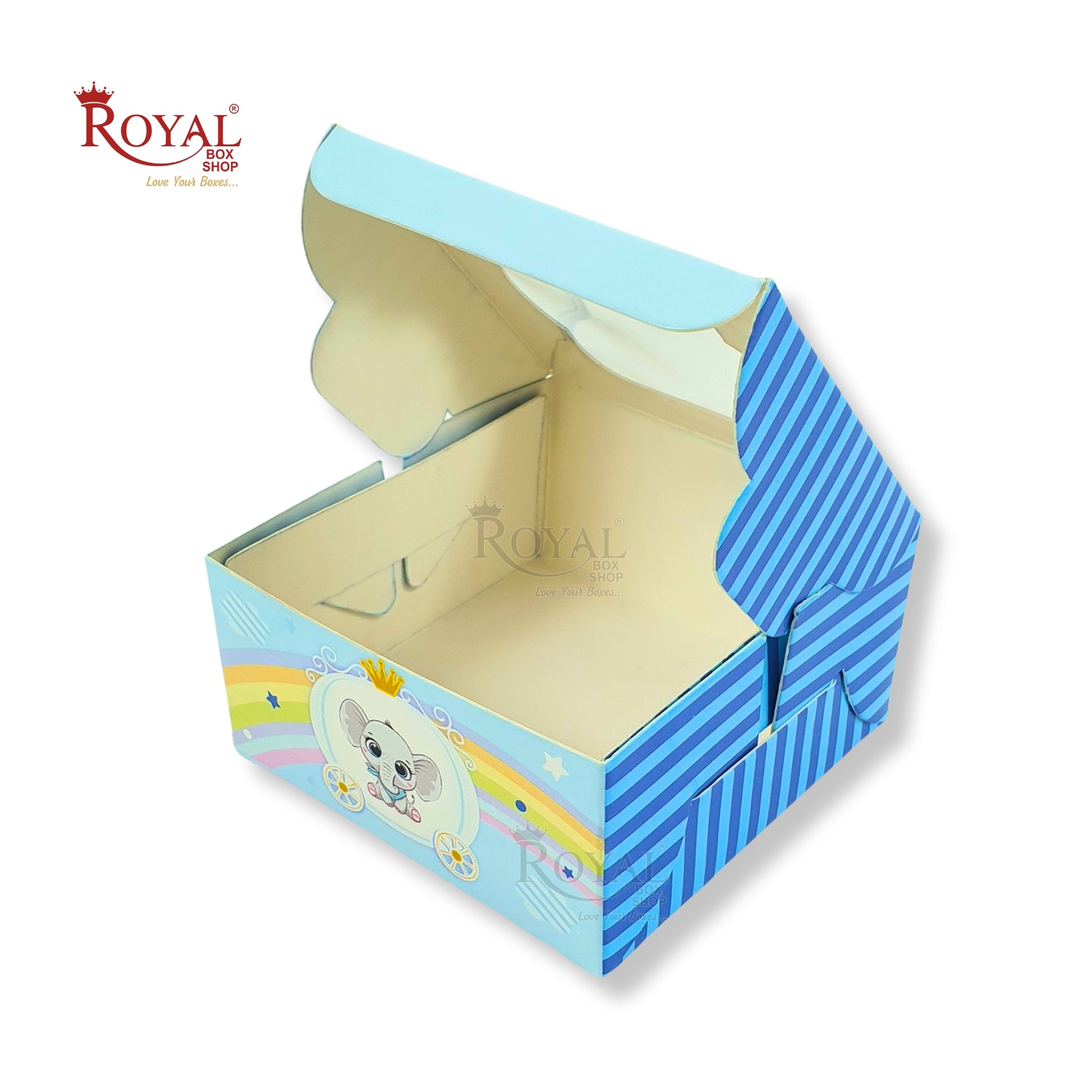 Single Brownie Window Box Baby Blue Elephant Theme - 3 x 3 x 1.5 Inches Royal Box Shop