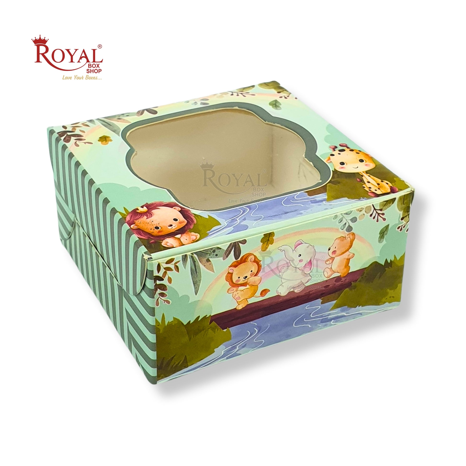 Single Brownie Window Box Baby Jungle Animal Theme - 3 x 3 x 1.5 Inches Royal Box Shop