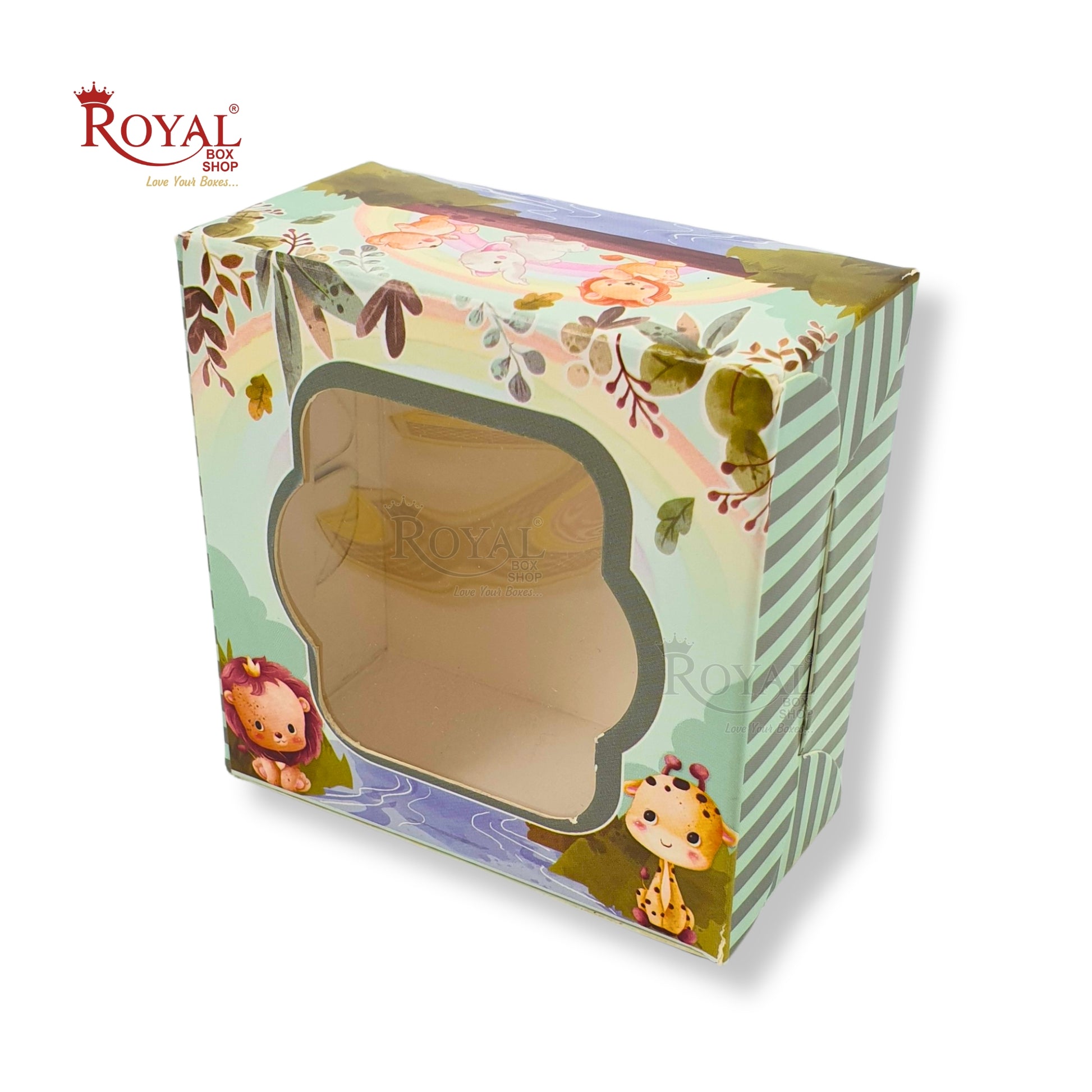 Single Brownie Window Box Baby Jungle Animal Theme - 3 x 3 x 1.5 Inches Royal Box Shop