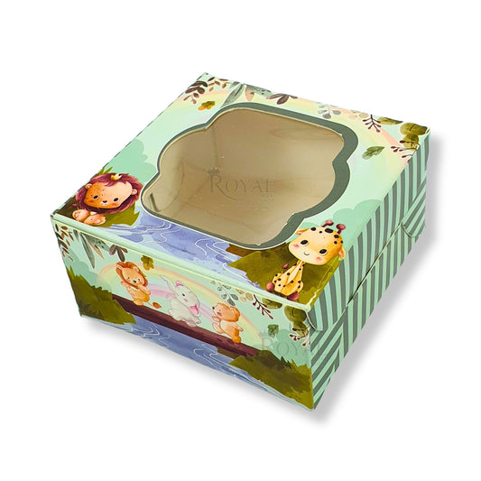 Single Brownie Window Box Baby Jungle Animal Theme - 3 x 3 x 1.5 Inches Royal Box Shop