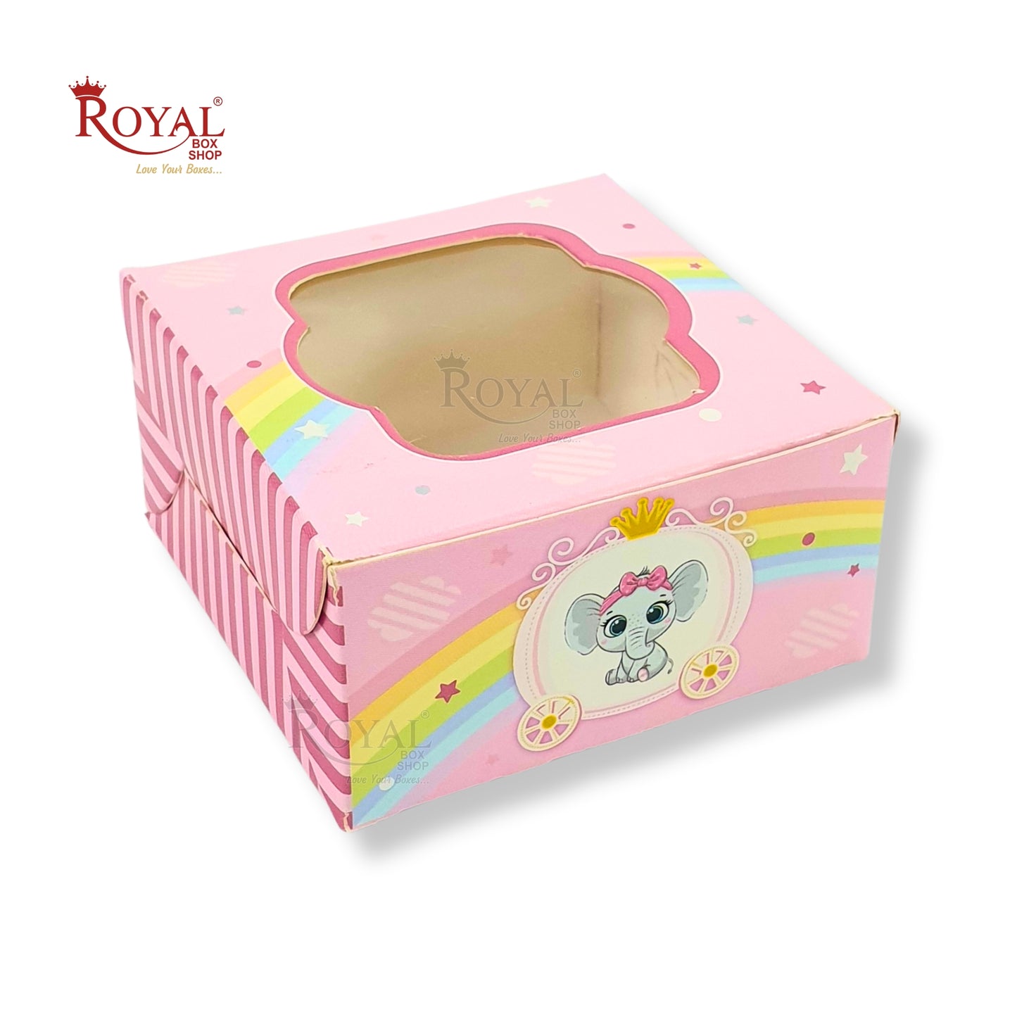 Single Brownie Window Box Baby Pink Elephant Theme - 3 x 3 x 1.5 Inches Royal Box Shop