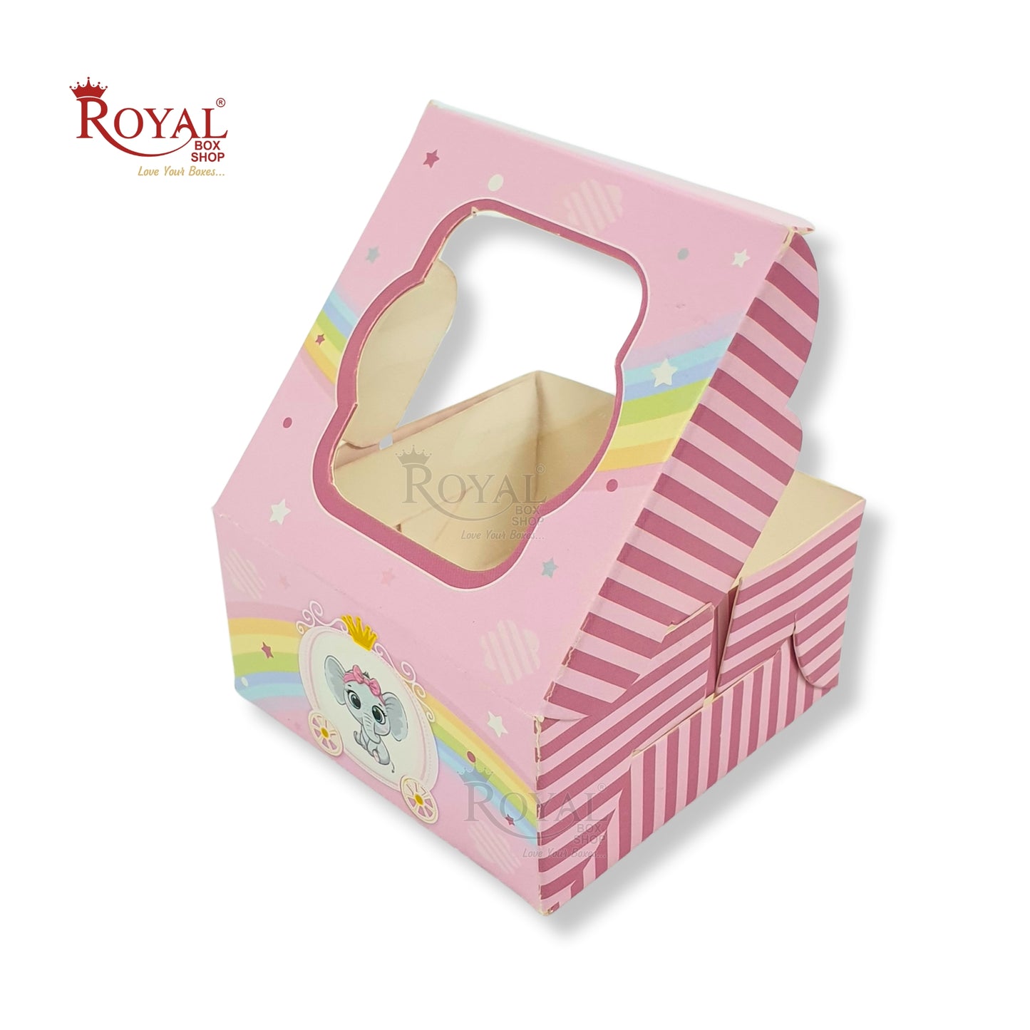 Single Brownie Window Box Baby Pink Elephant Theme - 3 x 3 x 1.5 Inches Royal Box Shop