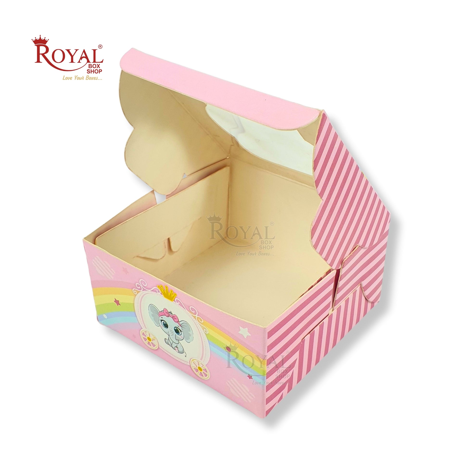 Single Brownie Window Box Baby Pink Elephant Theme - 3 x 3 x 1.5 Inches Royal Box Shop