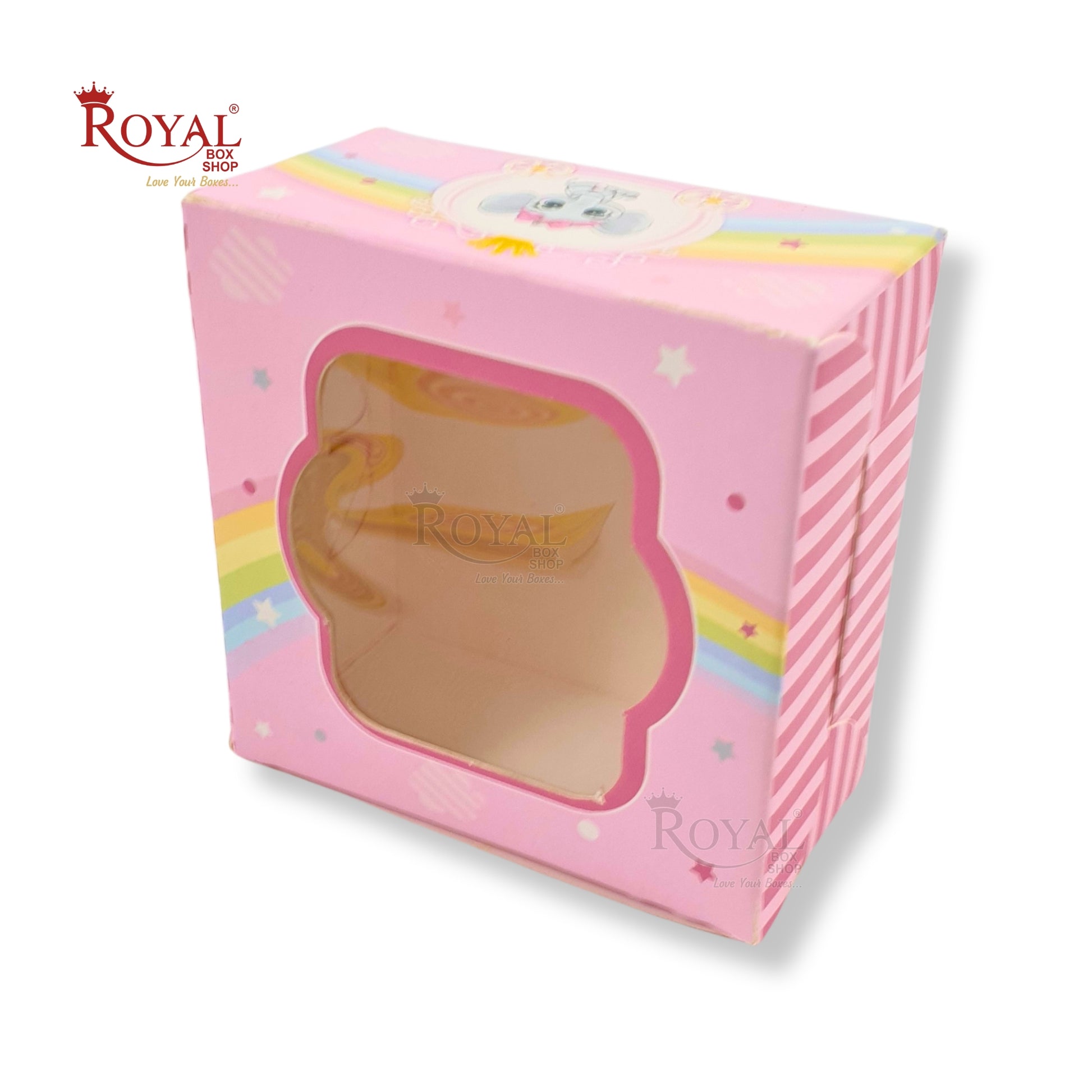 Single Brownie Window Box Baby Pink Elephant Theme - 3 x 3 x 1.5 Inches Royal Box Shop