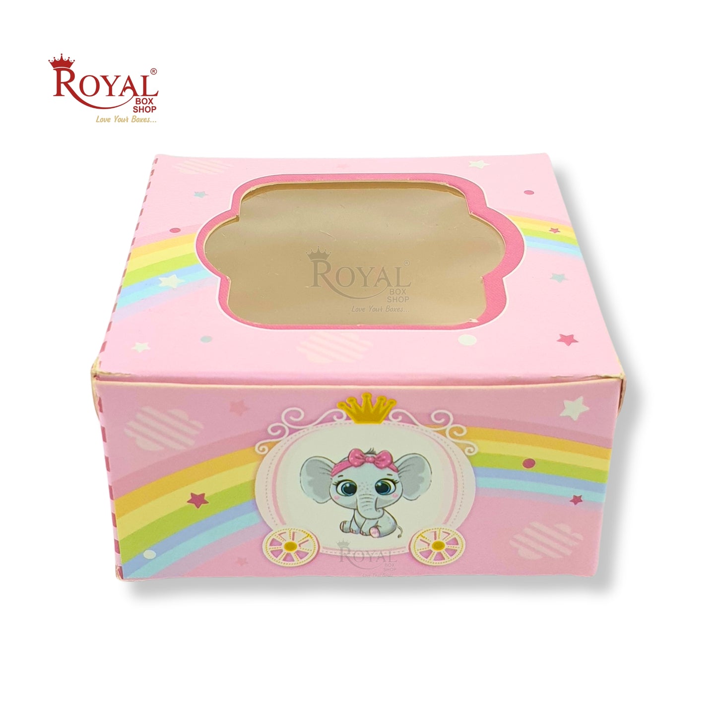 Single Brownie Window Box Baby Pink Elephant Theme - 3 x 3 x 1.5 Inches Royal Box Shop